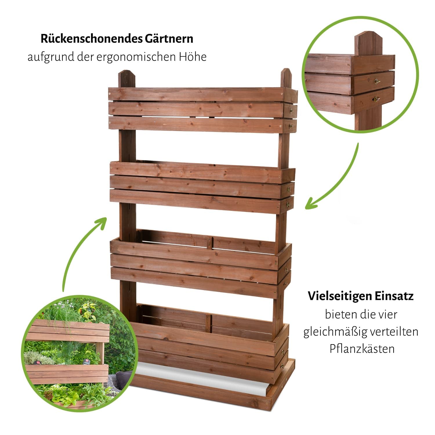 Vertikales Hochbeet 'Cube 4' aus Holz Blumenkasten Pflanzkübel Frühbeet Kräuterbeet mit Vier Etagen, Pflanztreppe für Balkon, Terrasse und Garten, 84,5 cm x 50 cm x 145 cm