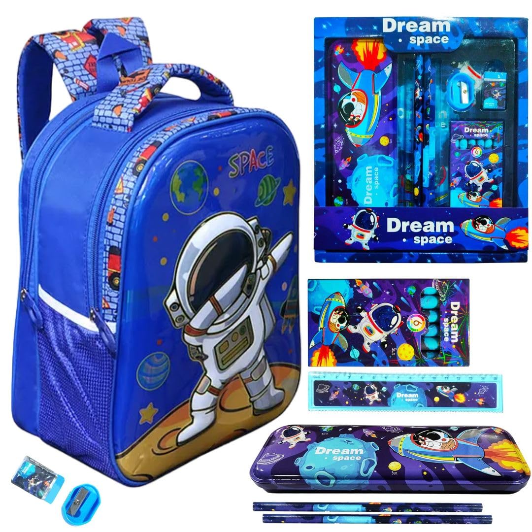 Prezzie Villa 8 pcs Space Backpack Set for Boys, Astronaut School Supplies Kit with Avengers Pencil Pouch, Eraser, Sharpener, Ruler, Pens, Crayons for Birthday Return Gift (B0D7M2Z524) Amazon Price History, Amazon Price Tracker