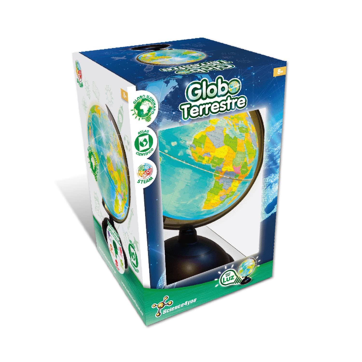 Science4you Landscape Globe with Light – Spanish Globe for Children with Scientific Atlas – World Ball with Light for Children 20 cm – Globe with Light and Scientific Toy for Children 7 8 9 Years
