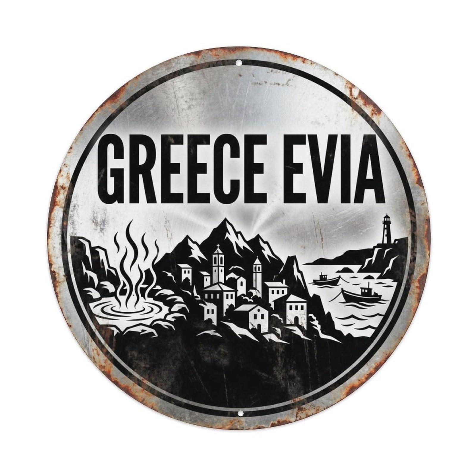 Este 8X8inch Style Evia Thermal Greek High Contrast Island Geology Metal Tin Sign