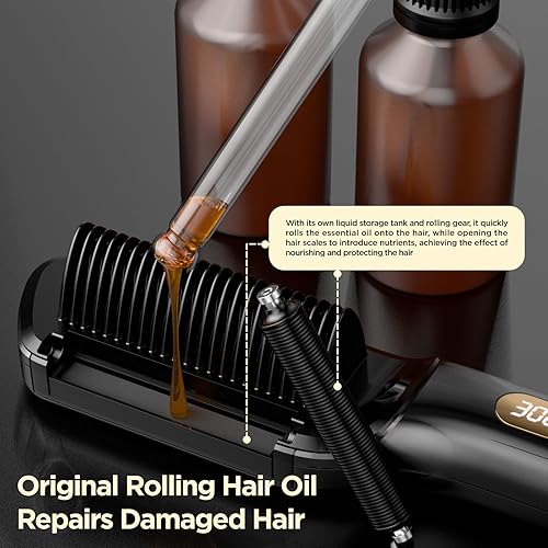 Miniatura 3 de Cepillo alisador de cabello, peine iónico mejorado con infusión de aceite, cerámica antiencrespamiento, antiquemaduras, 9 ajustes de temperatura y