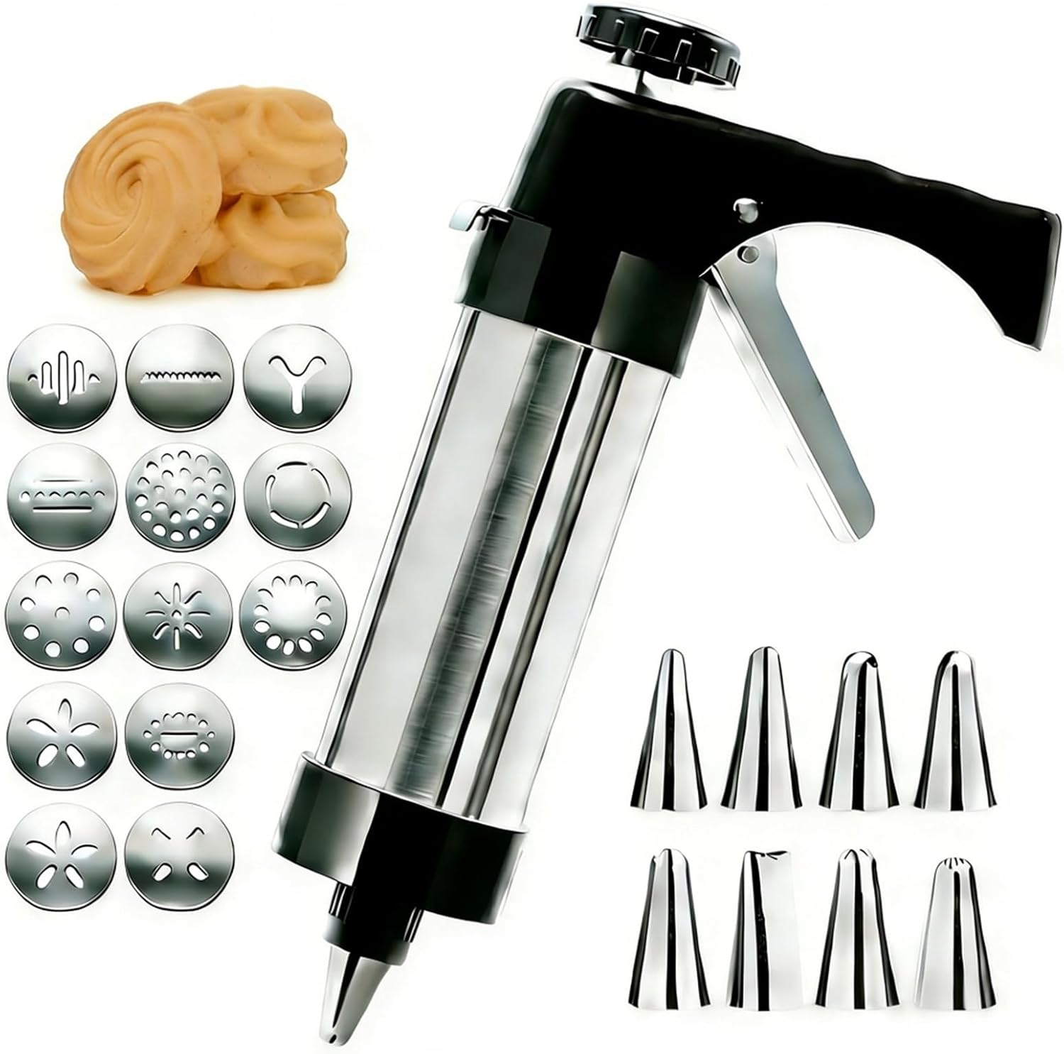 Stainless Steel Cookies Press, 2026 Cookie Gun for Baking, Stainless Steel, Easy to Clean, 9 Icing Tips and 13 Cookie Discs,Relaxed Making Cookies or DIY Biscuit Cake Dessert Making at Home.