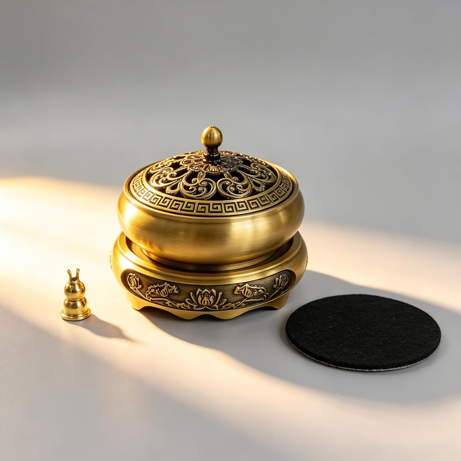 Zinc Alloy Zen Lotus Incense Burner Set (2PCS) with Candle Holder & Fireproof Mat, Compatible with Sticks Cones Coils, for Meditation Yoga Home Office Decor Relaxation Gift