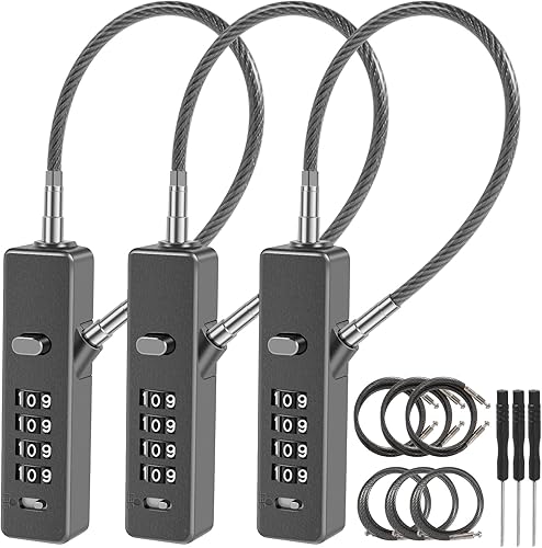 Miniatura 1 de Cerradura de combinación de cables de aleación de zinc de 4 dígitos, bloqueo de contraseña con 3 cuerdas de alambre resistentes a la intemperie,