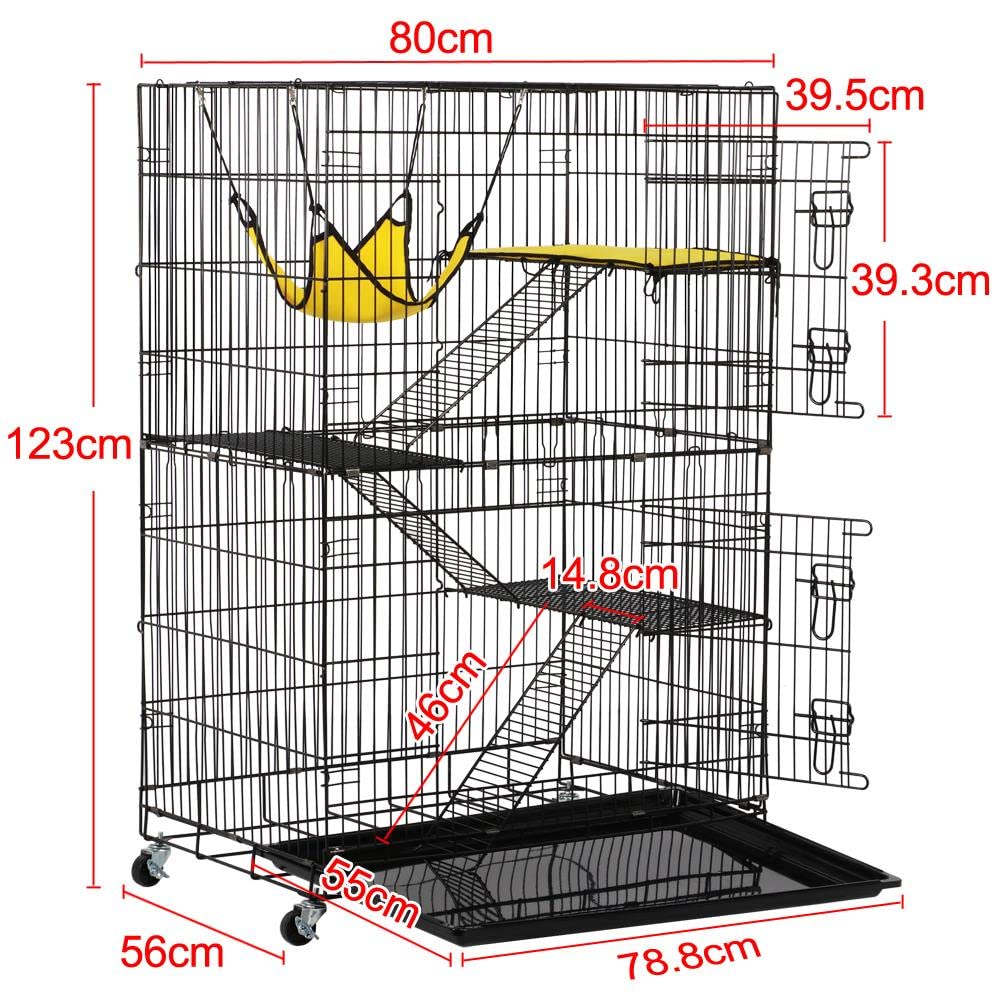 Yaheetech Haustierkäfig mit 4 Ebenen mit Rollen, Höhe 123 cm, großer Käfig mit 2 Türen