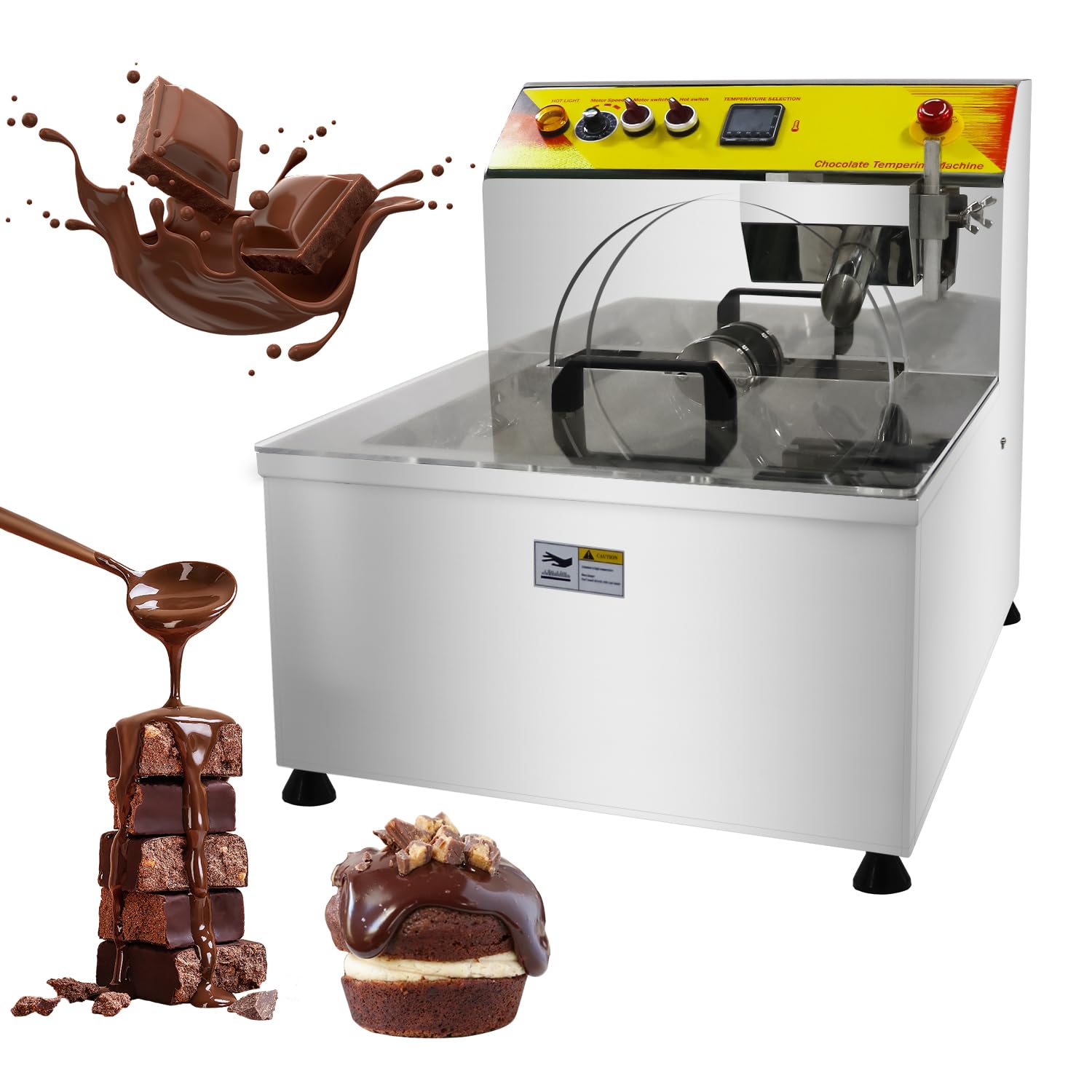 12.4L Commercial Chocolate Melting Pot, Fountain & Melting Tempering Machine, 1200W Hot Chocolate Heater with Vibration, 8kg/Batch for Home and Professional Use,110V
