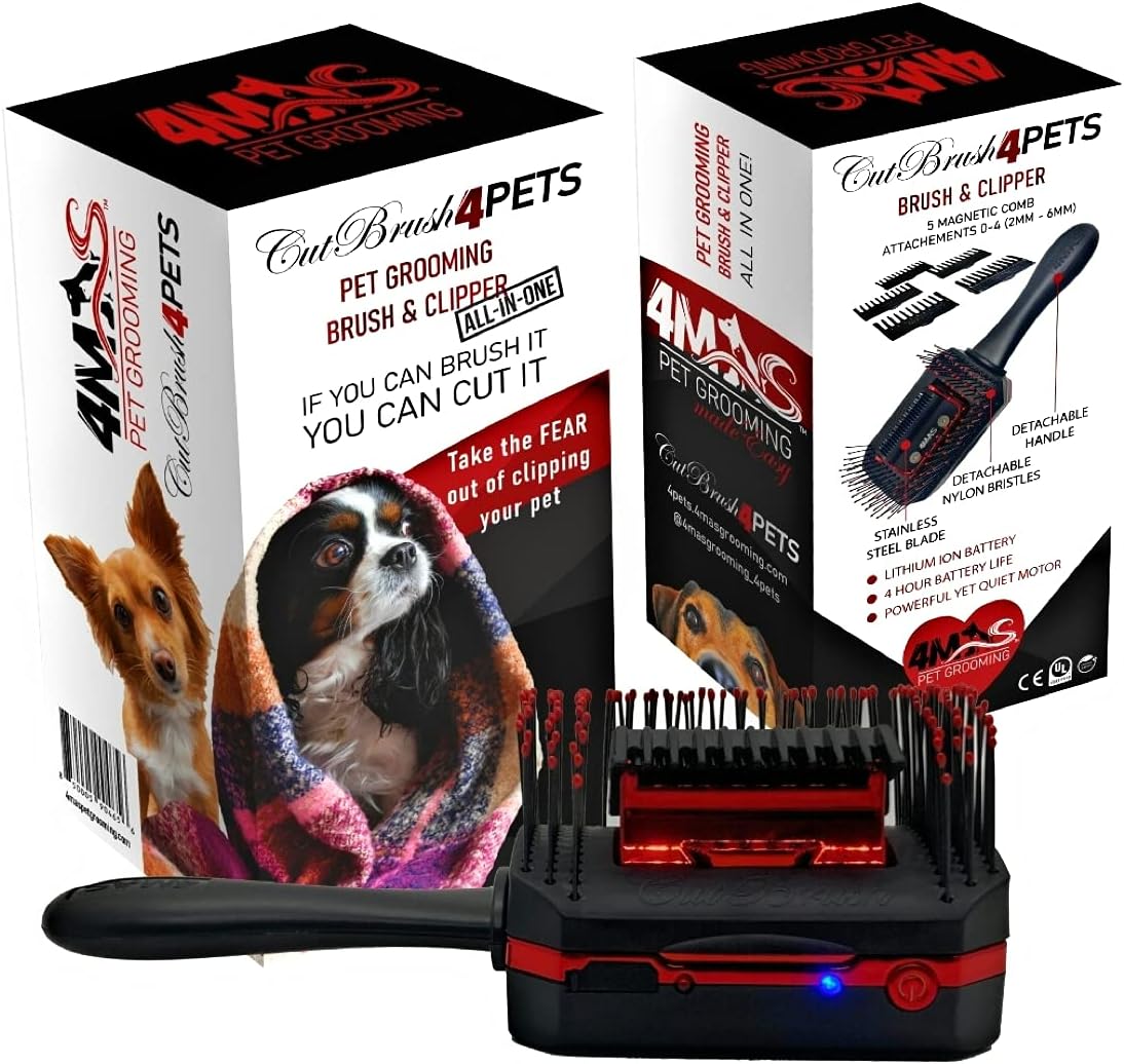 - 4MAS CutBrush 4Pets (Black and Red 10pcs Motorized Clipper and Brush All in one for Professional and Home Pet Grooming)