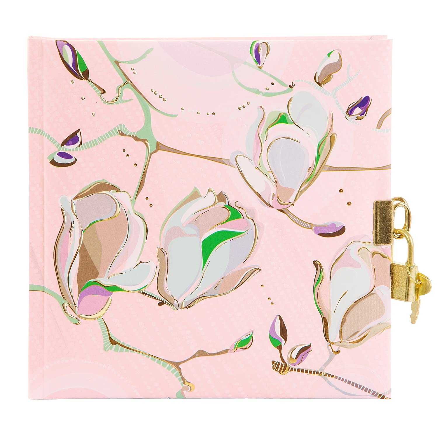 goldbuch 44 417 Magnolia Rose Diary in Turnowsky Design, 96 White Pages, Lockable Notebook, Journal with Lock, Cover with Art Print Paper, Gold Embossing and Relief, Approx. 16.5 x 16.5 cm