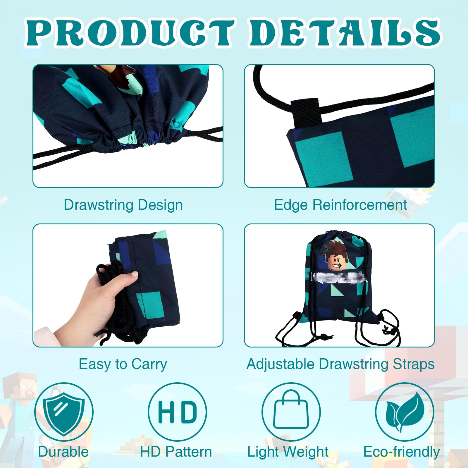 Gamer Drawstring Bags, Swimming Bags for Kids, Waterproof Gym Bag for Kids Adults Teenagers School Sports Travel — view 4