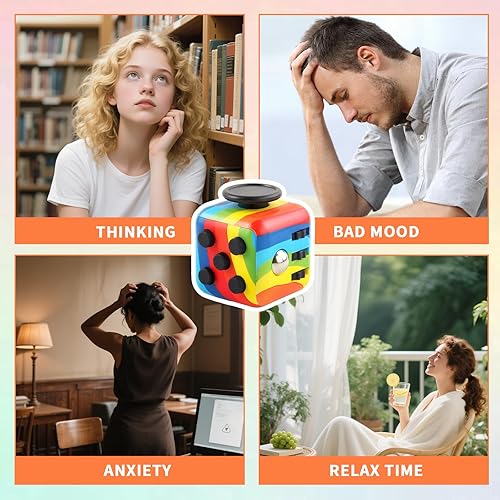 Miniatura 7 de Fidget Cube para Adultos, Pack de 4 Cubos Fidget para Alivio de la Ansiedad, Cubo Fidget Silencioso y Audible para Alivio de la Ansiedad, Juguete