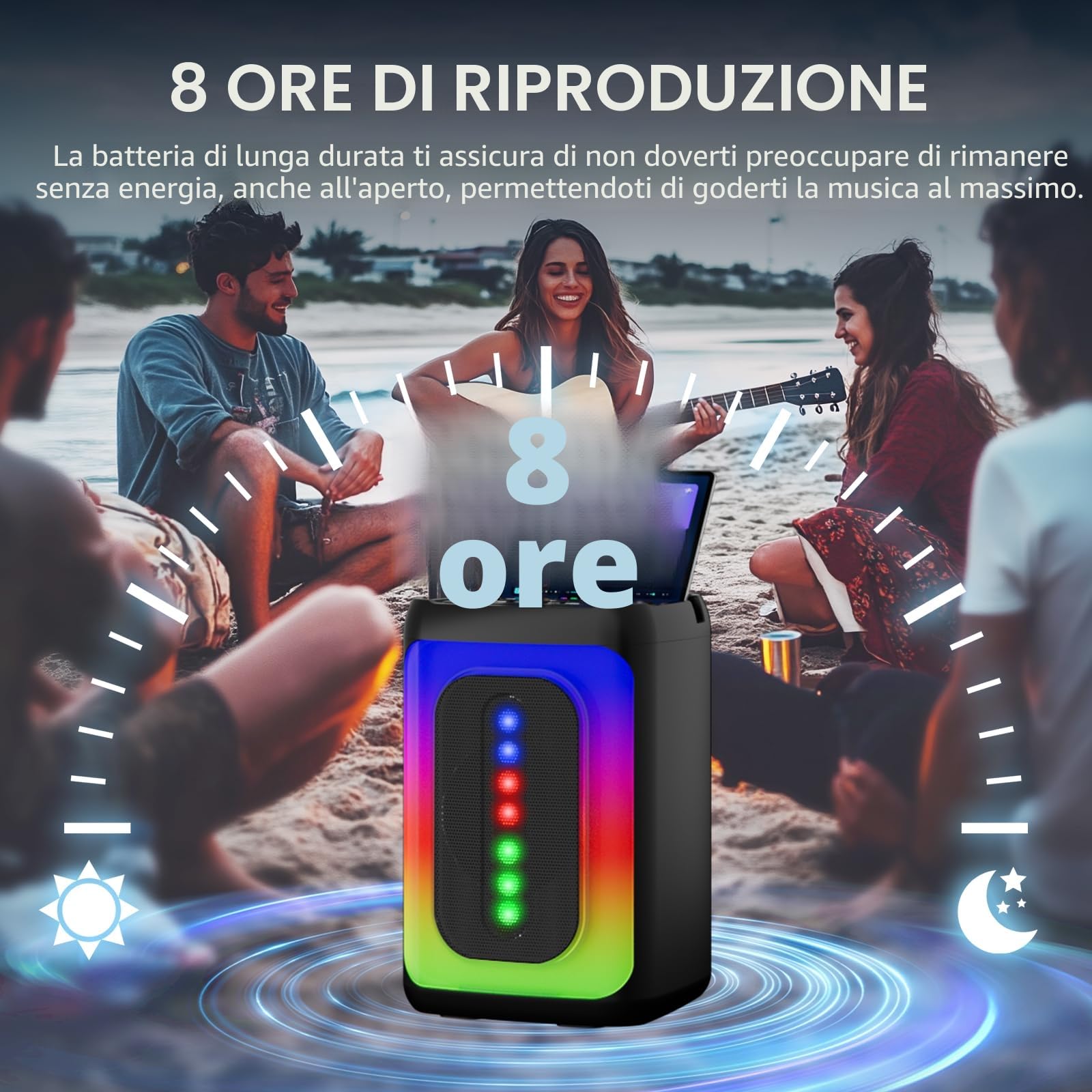 Ankuka Macchina per karaoke con 2 microfoni, altoparlante Bluetooth portatile con luci LED, TF/USB, FM, AUX, TWS, per feste e adulti, regalo per amici e familiari (nero)