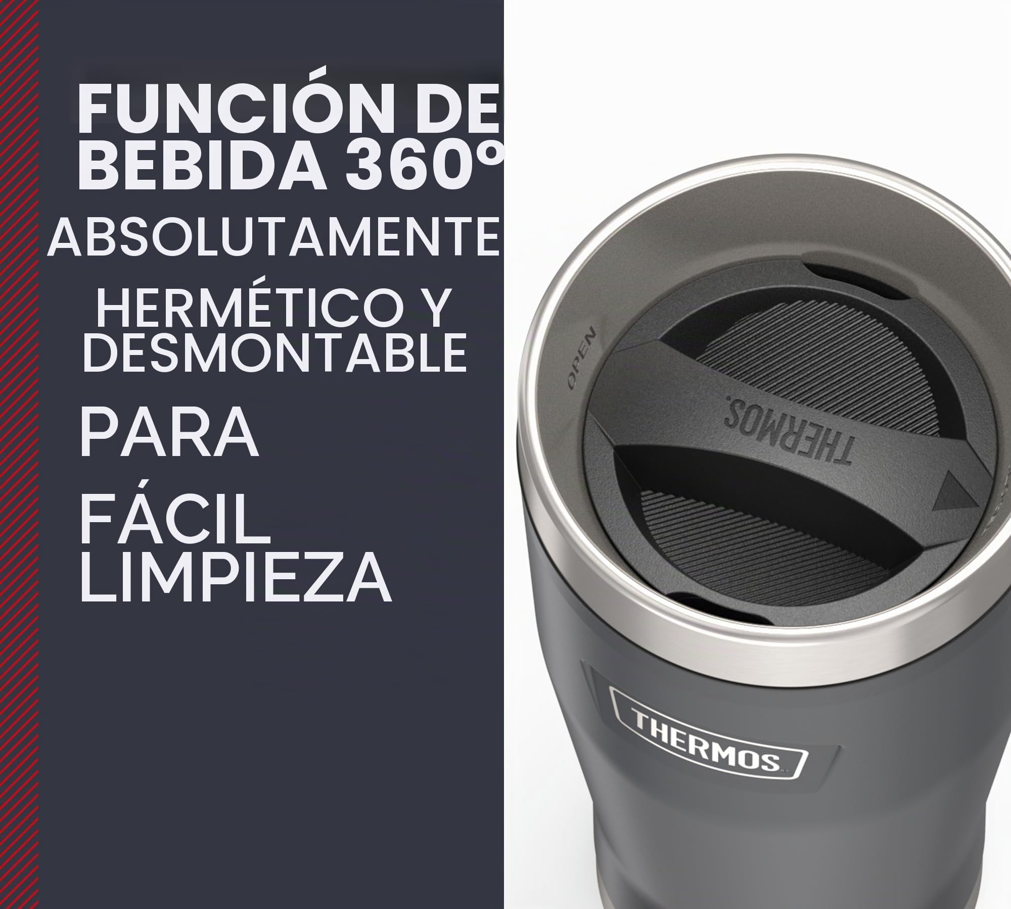 Thermos ICON MUG 0,47 l, gris oscuro/grafito mate, taza térmica de 470 ml, taza de café para llevar, de acero inoxidable, vaso térmico, 7 horas de calor/22 h frío, apto para lavavajillas, | Taza térmica de acero inoxidable a prueba de fugas, 22 horas, apt