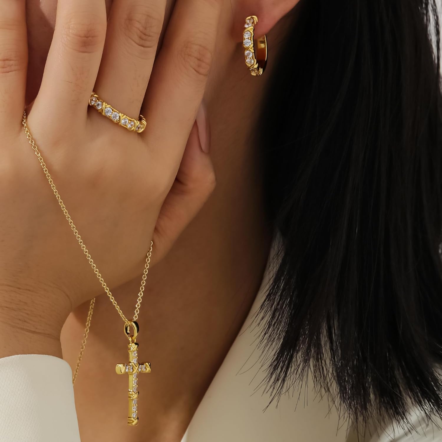 Qitian Gold CZ Wedding Band Rings for Women, Cubic Zirconia Stackable Ring Set, Simulated Diamond 14K Engagement Ring, Thin Stacking Band, Gift for Her - Image 8