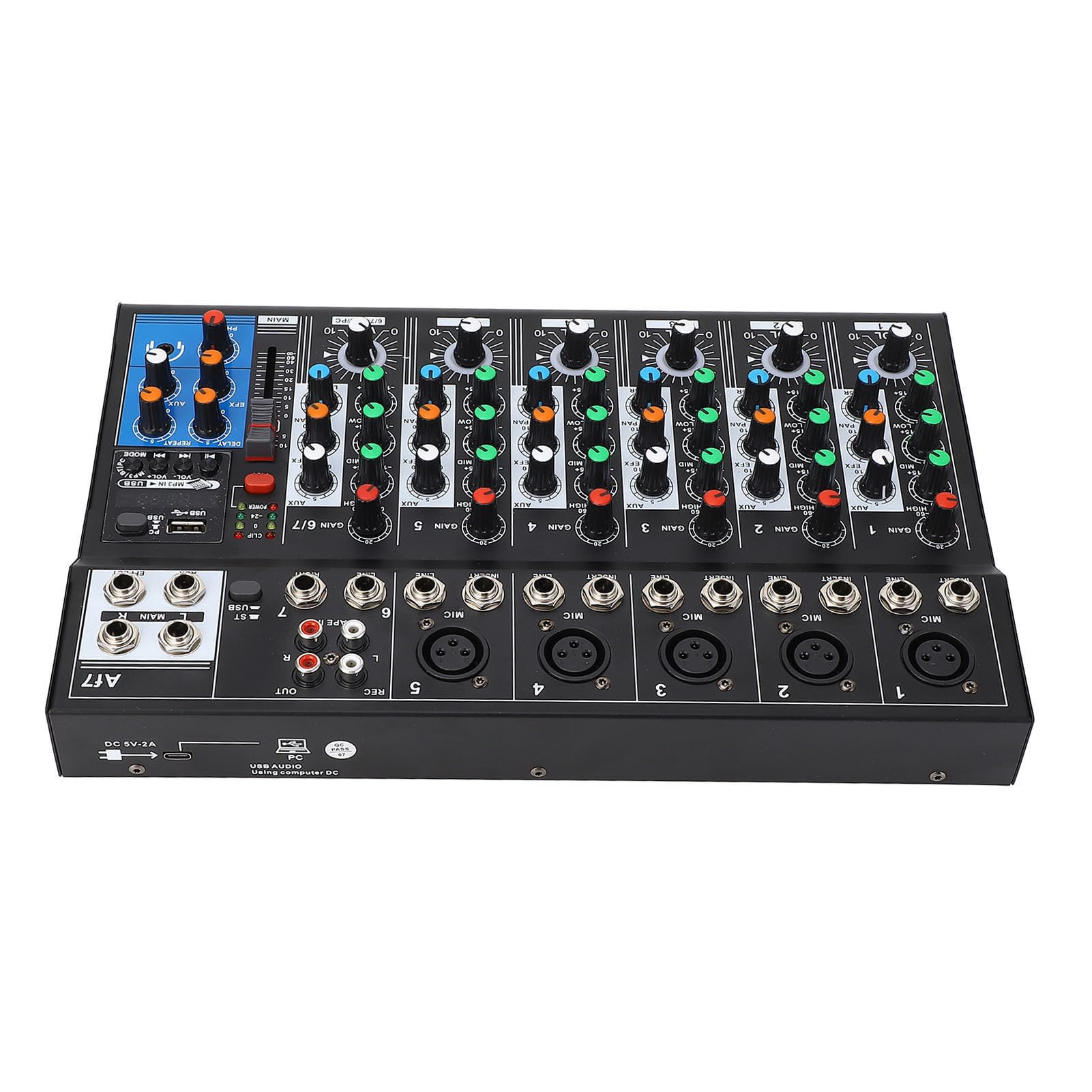 Sound Mixer Profesjonalny 7-kanałowy Wskaźnik LED Konsola Miksowania Dźwięku Etap Transmisja na żywo