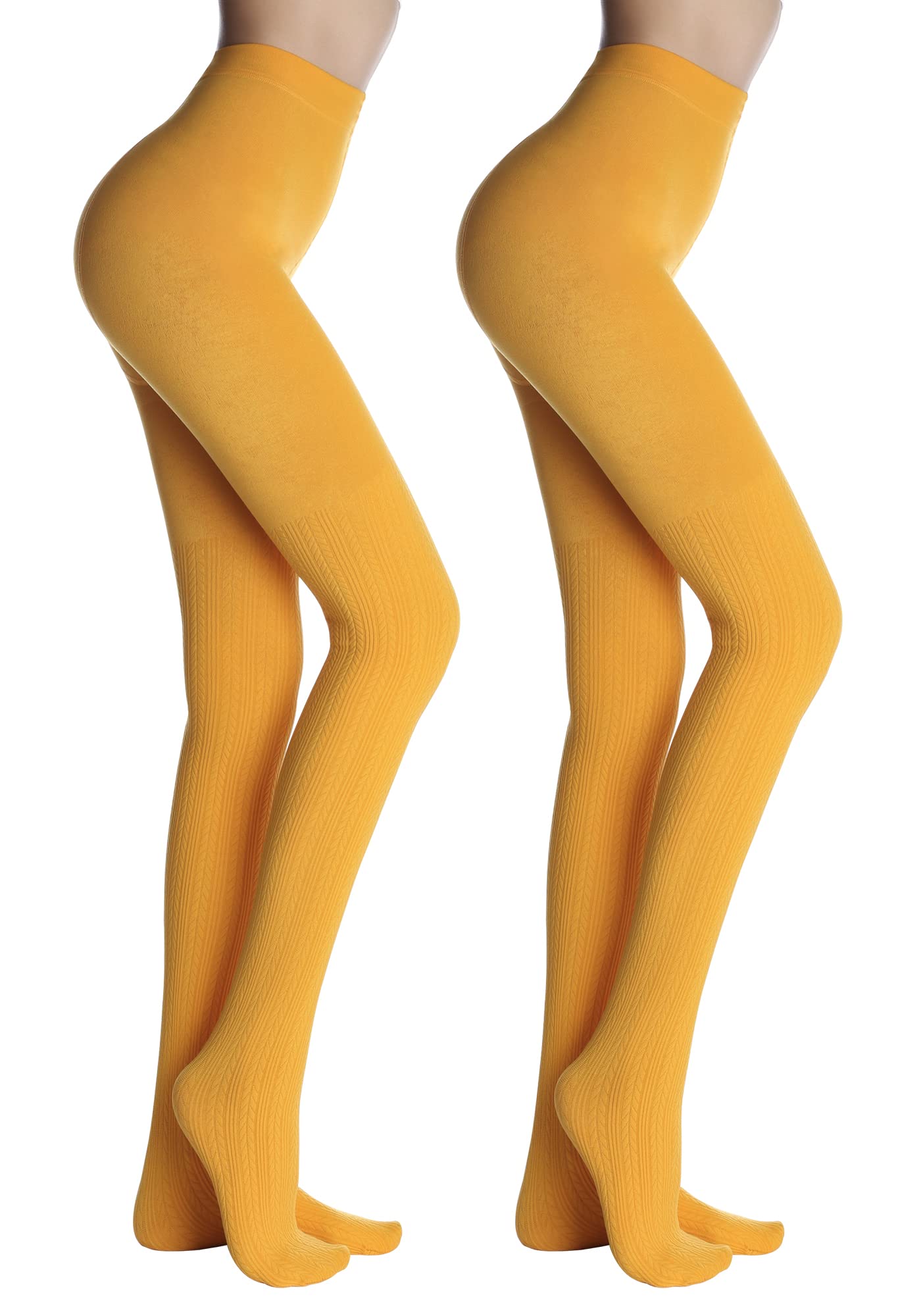 Opaque Tights Mustard Cable Knit Tights Yellow Mustard Opaque Full