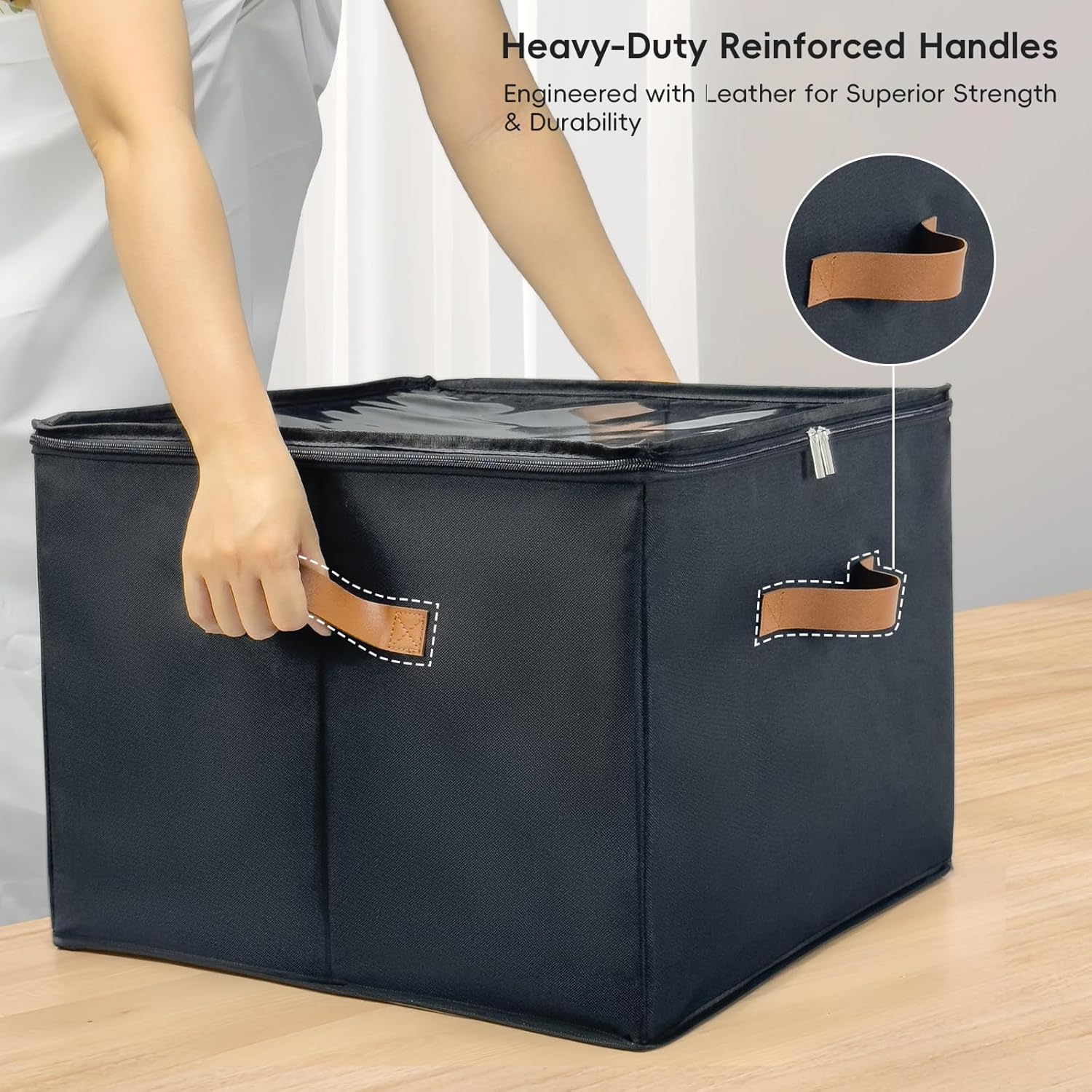 Shoe Organizer for Closet, 2 Pack Shoe Storage Bins with Clear Cover, Foldable and Adjustable Dividers, Fits 16-32 Pairs, Black