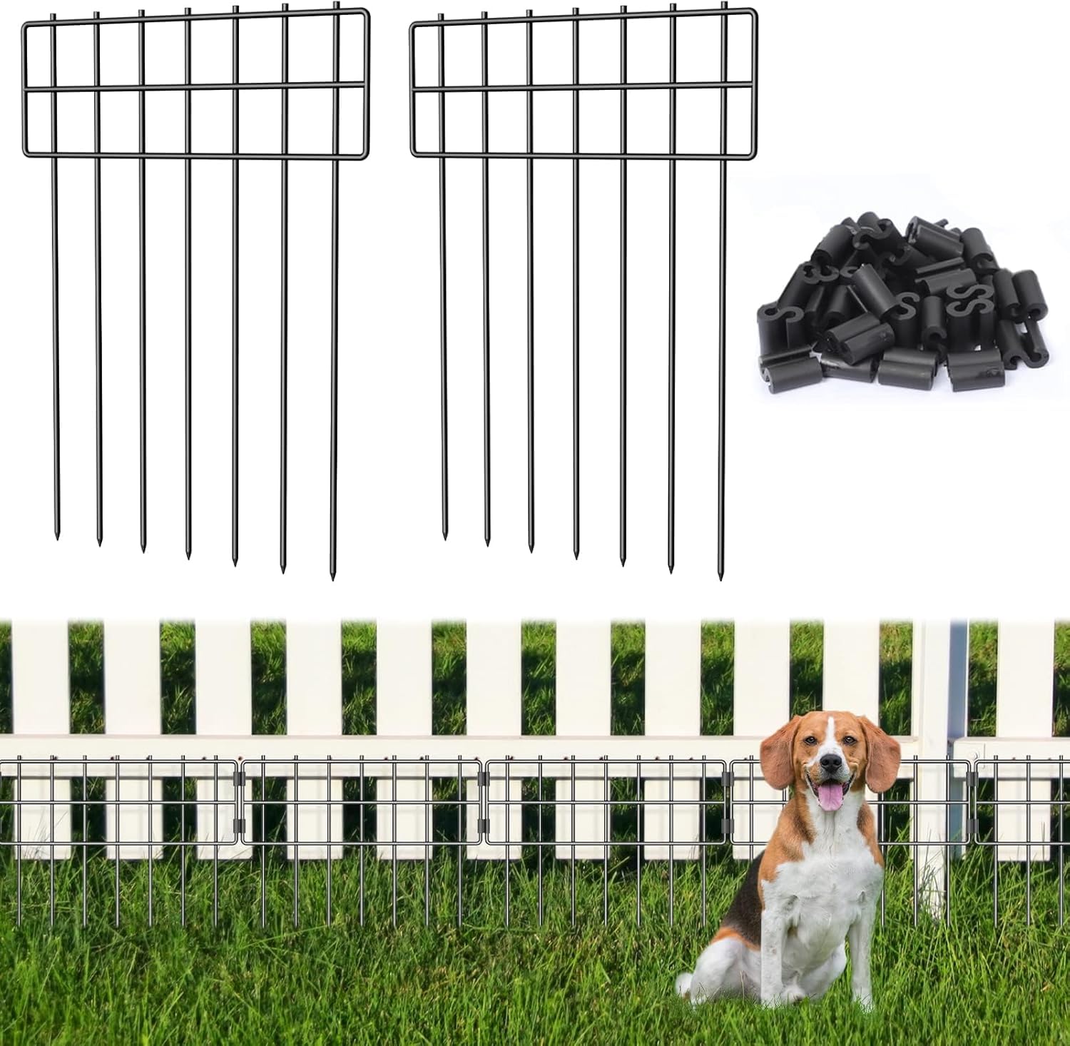 LIANTRAL 10 Stück Tier Barriere Zaun, Dekorativer Gartenzaun, rostfreier Metalldraht, Kein Graben-Zaun Patio-Grenze Tierzaun für Hunde Kaninchen im Freien Patio, 42 cm (H) x 3,05 m Gesamtlänge