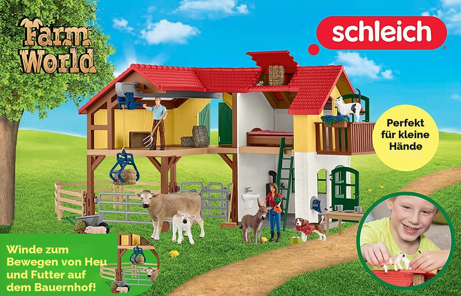 SCHLEICH 42407 Farm World Spielset - Bauernhaus mit Stall und Tieren, Spielzeug ab 3 Jahren, Large