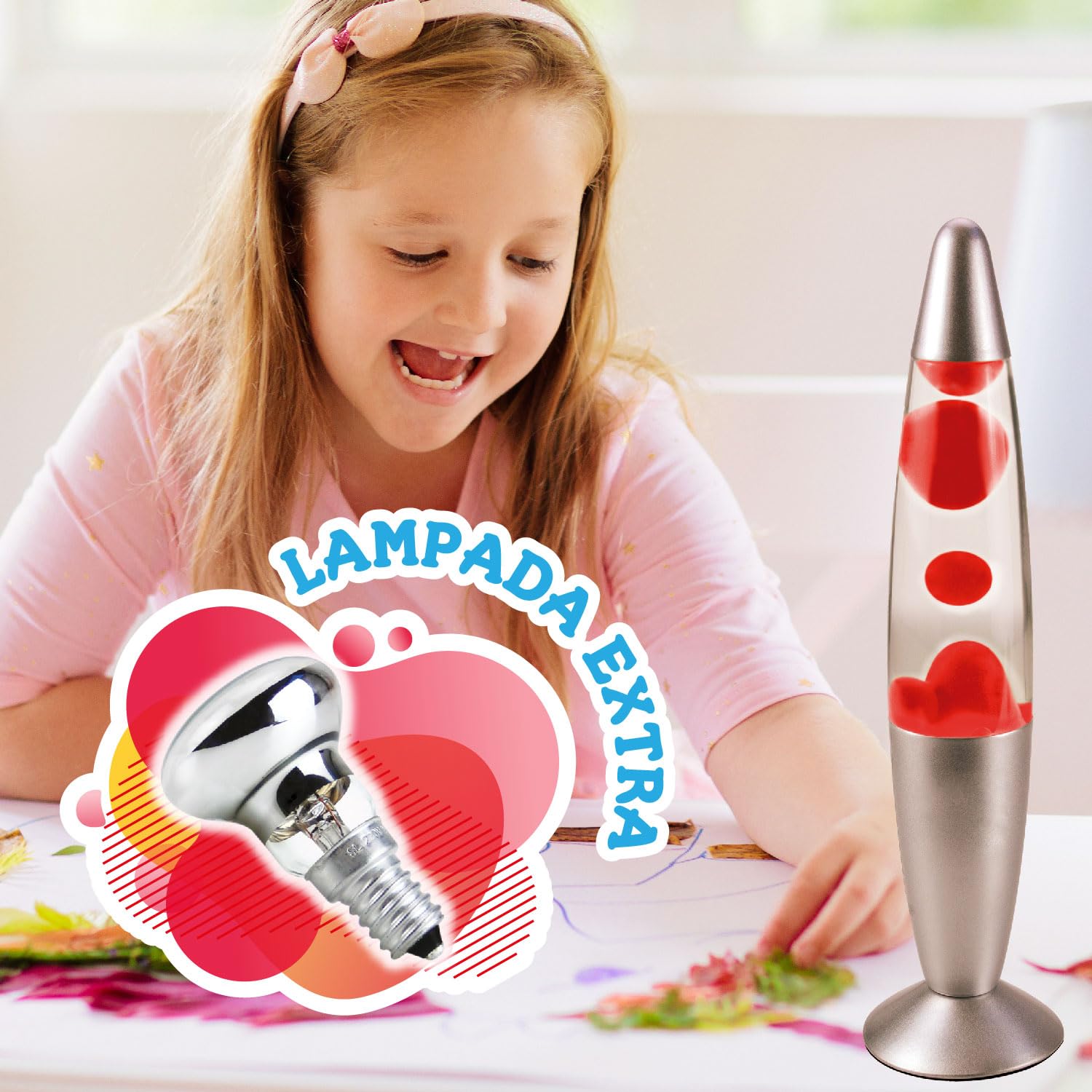 Science4you Lampada di Lava - Lava Lamp Rossa per Bambini 7 8 9 10+ Anni, Lampada con Luce Notturna + Lampadina Extra, Gioco Educativi, Giochi, Giocattoli, Regalo per Bambino e Bambina 7 8 9 10+ Anni