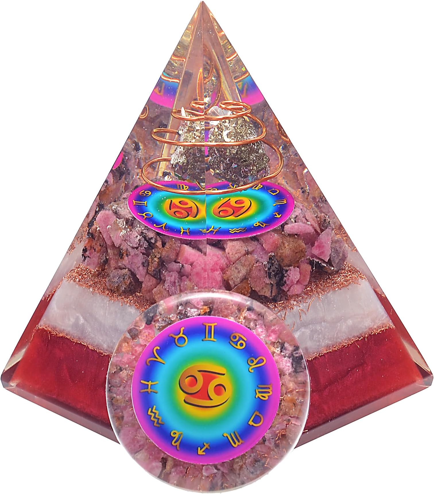 Ever Vibes Horoscope Orgone Pyramid & Palm Stone Set, Healing Crystal Cancer Zodiac Sign Gift Set Made of Pyrite & African Rhodonite for Love and Kindness