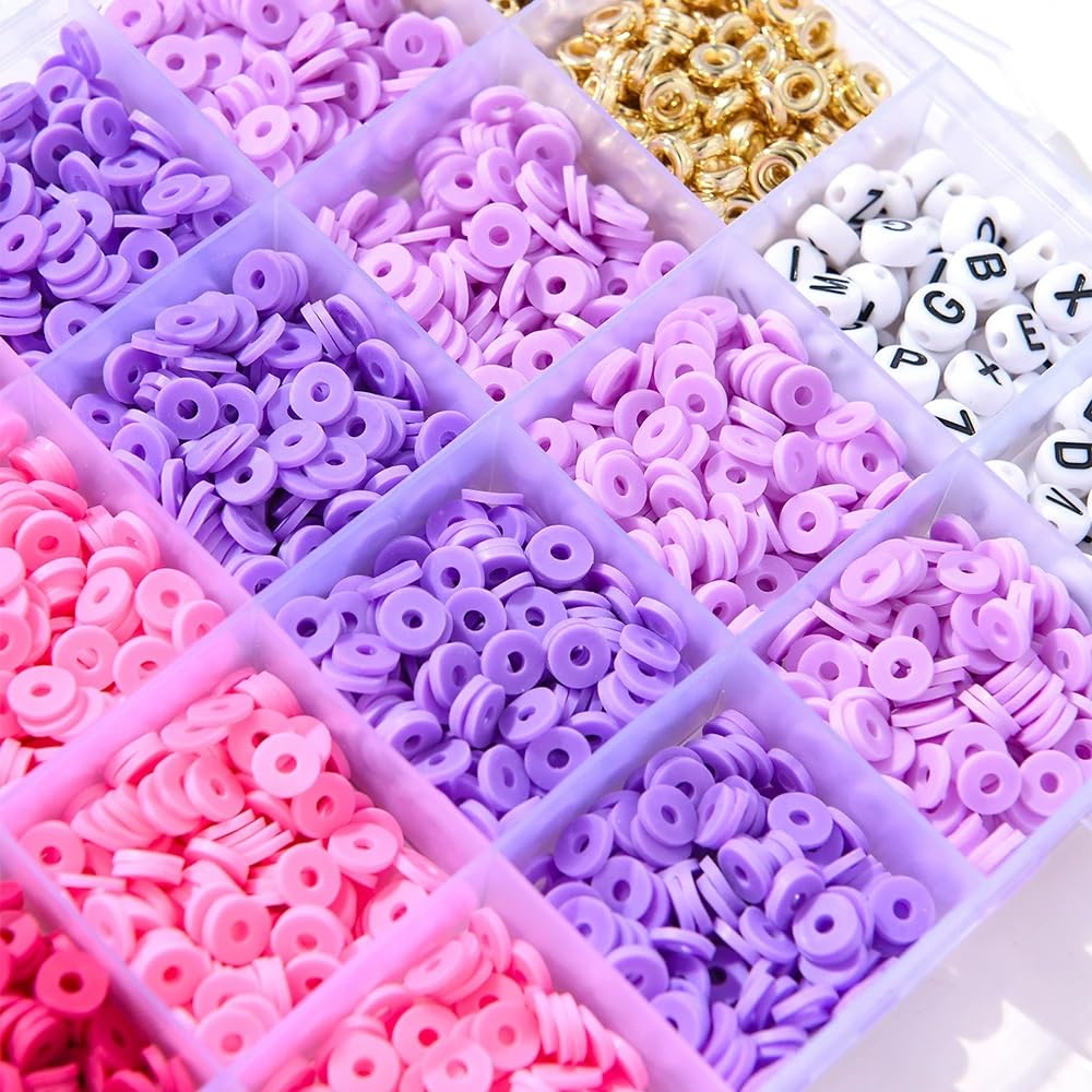 Abalorios Para Hacer Pulseras Kit de fabricación pulseras cuentas arcilla púrpura, 6000 Uds., doradas, joyería y pulsera