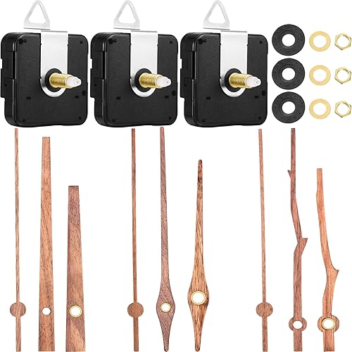 3 piezas de movimiento de reloj de eje largo con 3 tipos de reloj de madera de nogal mecanismo de manos con ganchos de pasters reloj kit de repuesto