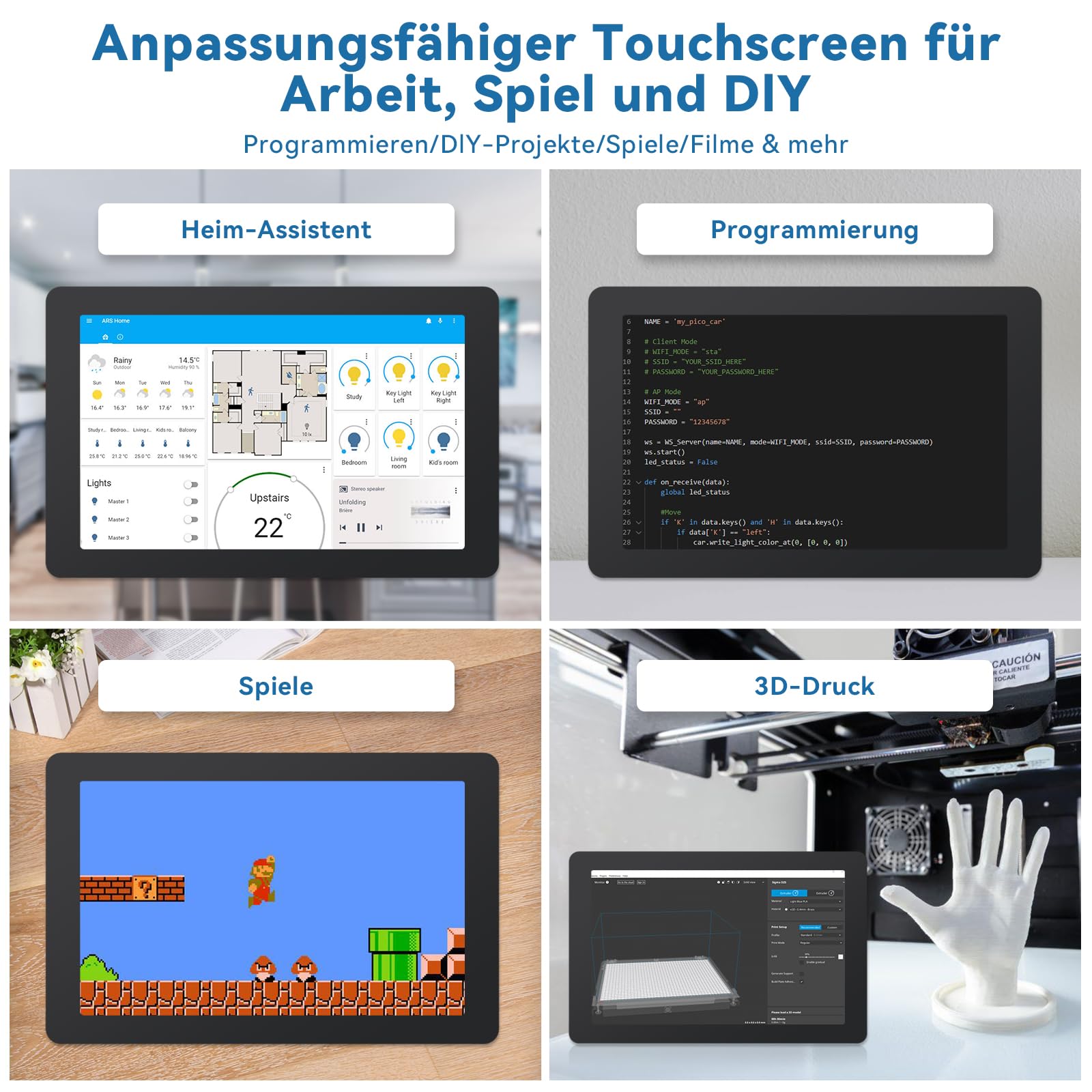 SunFounder Neueste 10 Zoll DIY Touchscreen All-In-One Lösung für Raspberry Pi 5, IPS HD 1280x800 LCD, Eingebauter 5.1V/5A Ausgang, HDMI, 10-Punkt, Kein Treiber, Lautsprecher, für RPi 5/4/3/Zero 2W