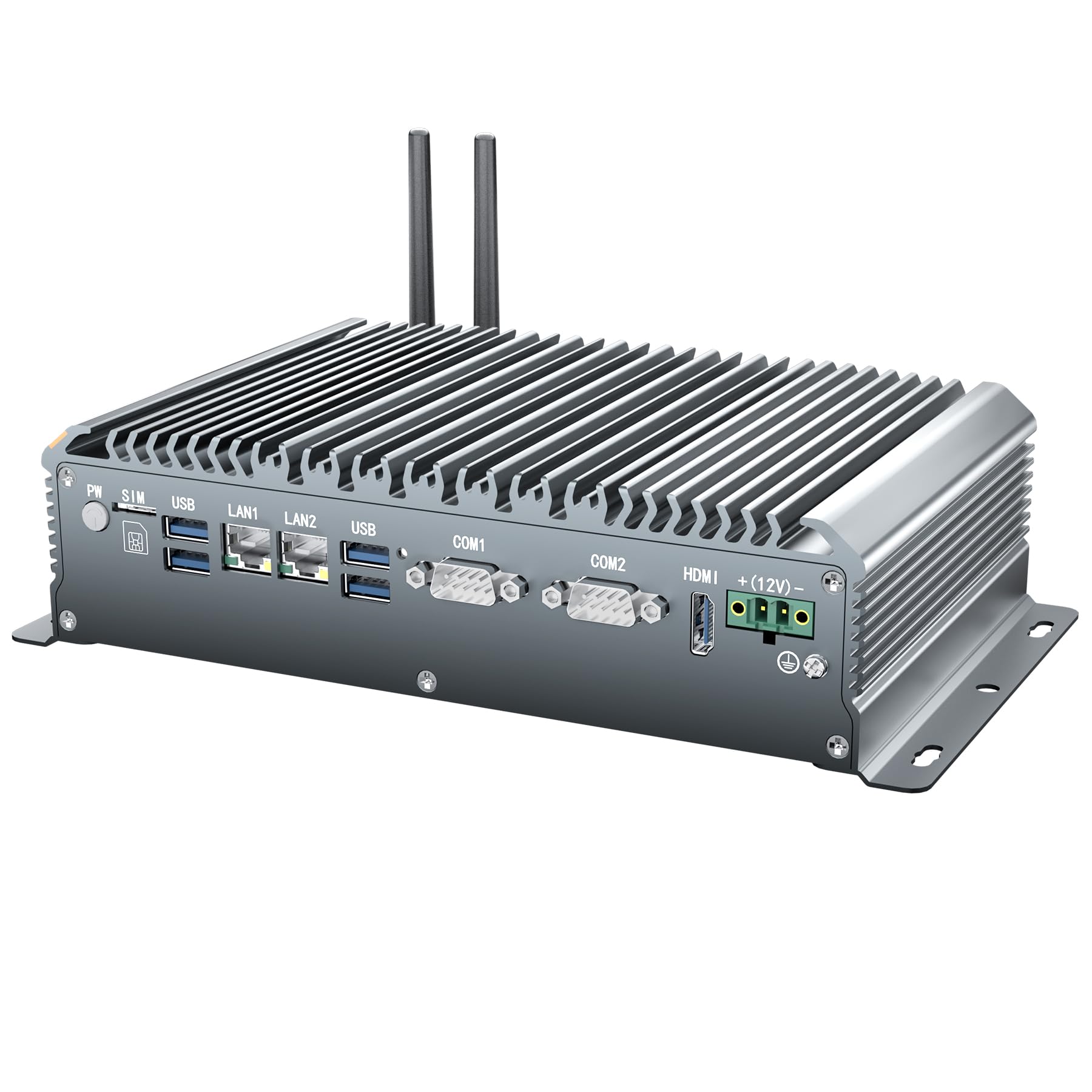 Mini PC Industriale Senza Ventole,Windows 11 Pro Fanless Computer,Core i7-1255U,16GB RAM,512GB SSD,WiFi/BT,HDMI 4K,2×LAN,4×RS232,2×RS485,6×USB,GPIO,LVDS,TPM 2.0,Accensione Automatica