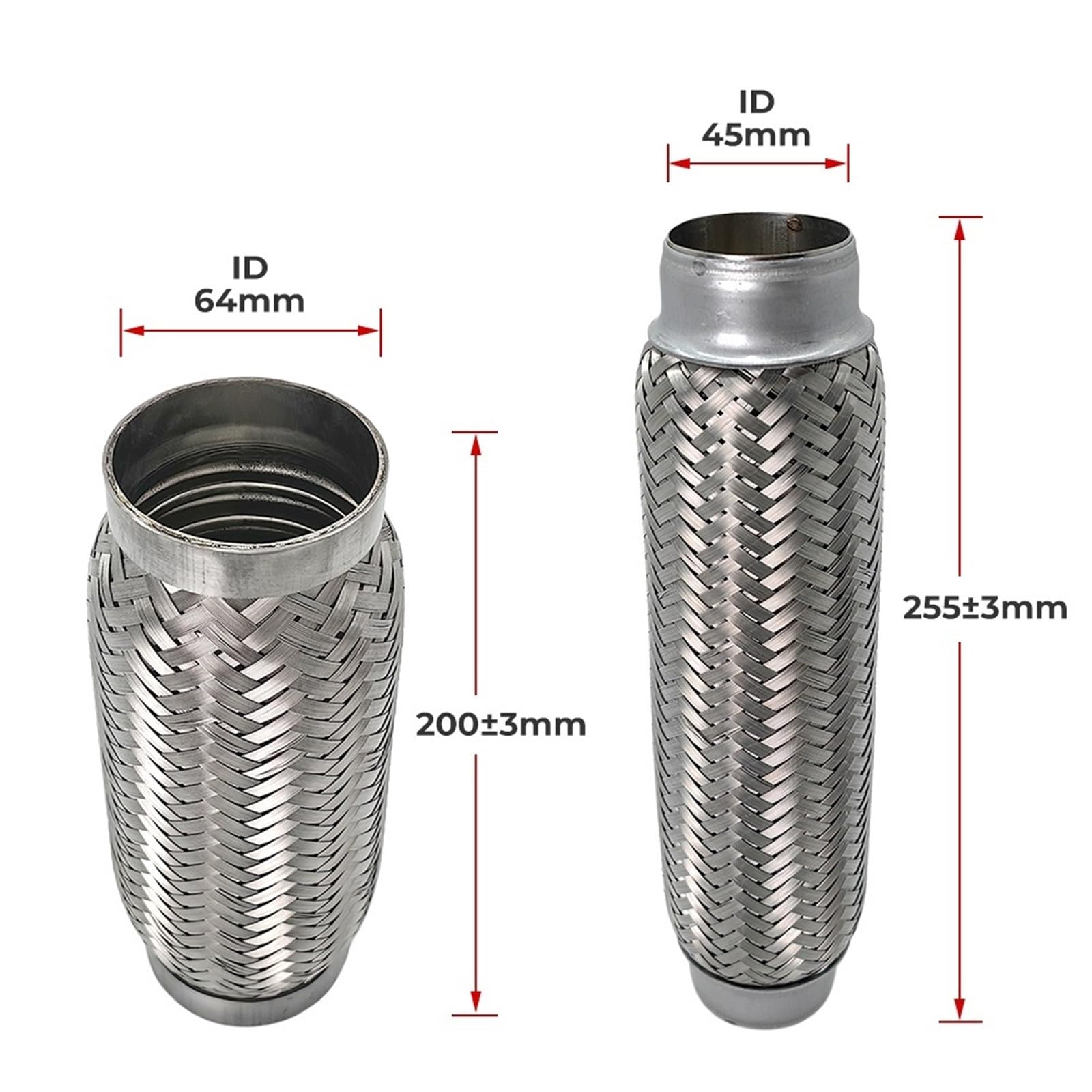 Car Silencer 45mm 64mm elastyczne rury wydechowe samochodu połączenie oplot mieszek tłumik ze stali nierdzewnej złącze rurowe spawane uniwersalne(45-251mm)