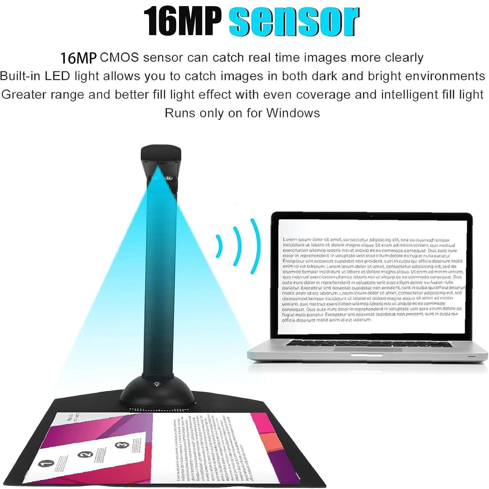 Scanner per documenti con OCR, HD Overhead Book Scanner con display in tempo reale, scanner portatile per ufficio, scuola e affari