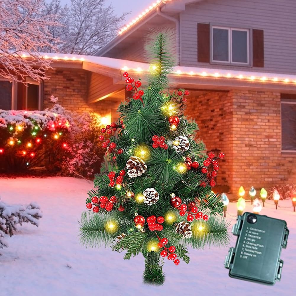 SPEPROECO Solar Garden Christmas Tree Stake Lights,Christmas Yard Decoration Light,IP65 Waterproof 20LED Xmas Pine Cypress Tree Lights for Christmas Lawn Pathway Landscape