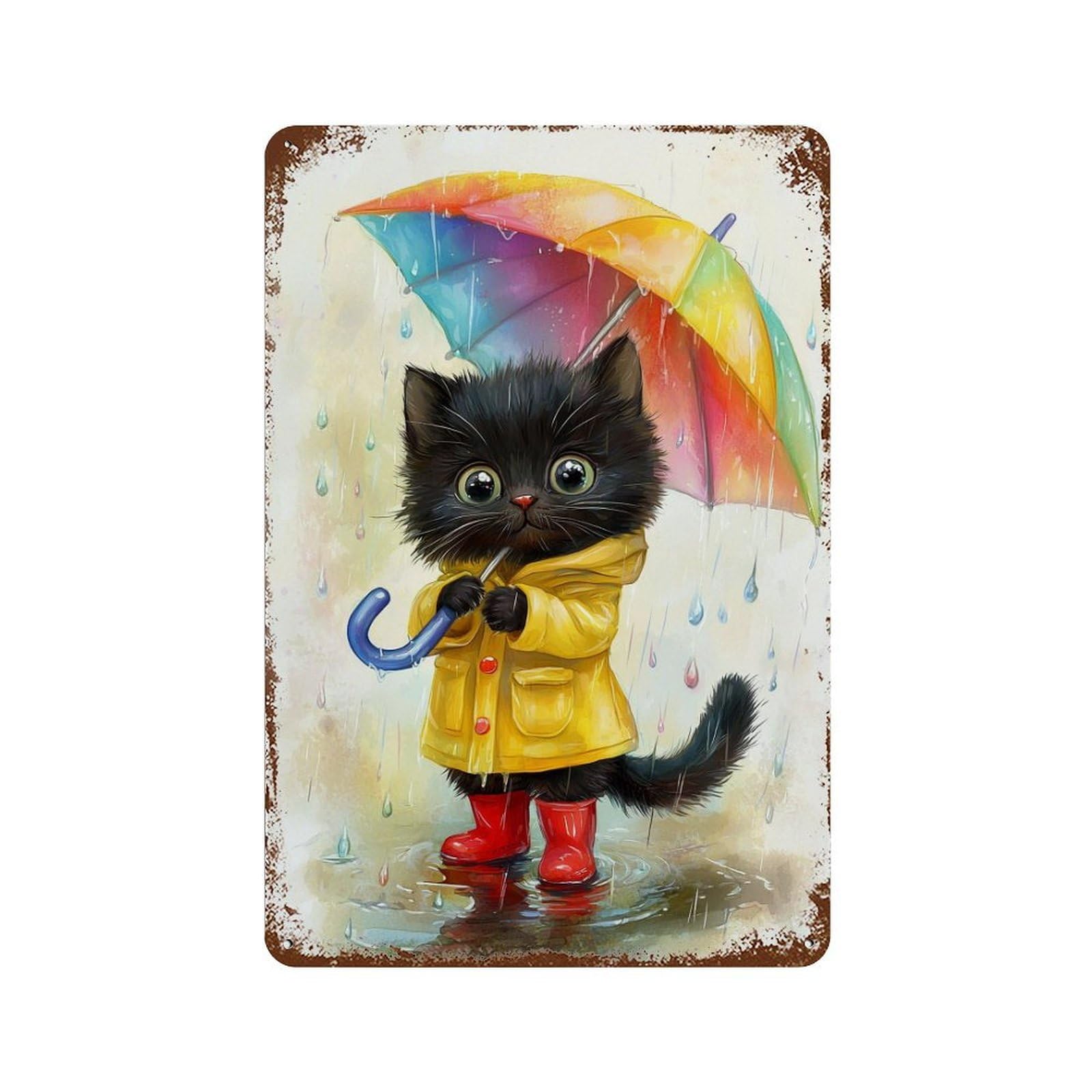 Rainy Day Kitten-5 Weathered Tin Sign 11.8"x7.9", for Basement, Hobby Room And Garage Decor, Rustic Home Decor