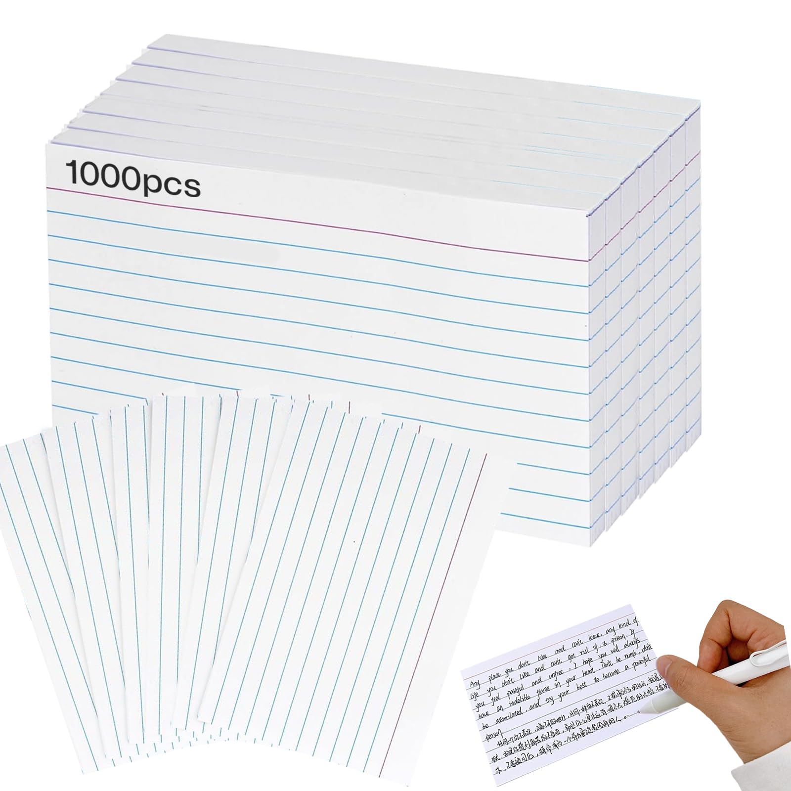1000 PCS Flashcards, 3 X 5 in White Flash Index Revision Cards Ruled Blank Flashcards Lined Card Paper for Office Study Revision Record