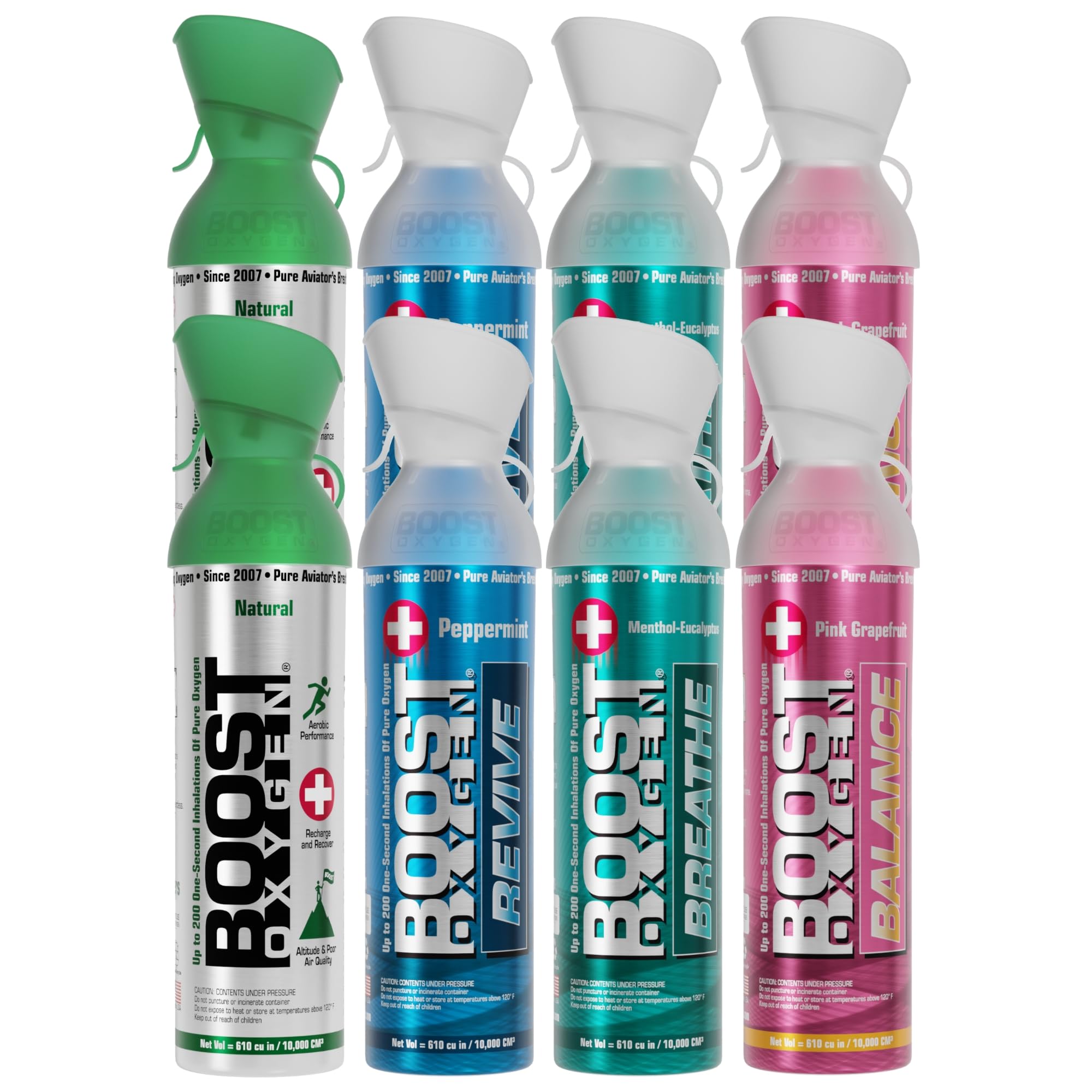 Boost OxygenLarge Variety Collection | Natural, Peppermint, Menthol-Eucalyptus & Pink Grapefruit (8 Pack)