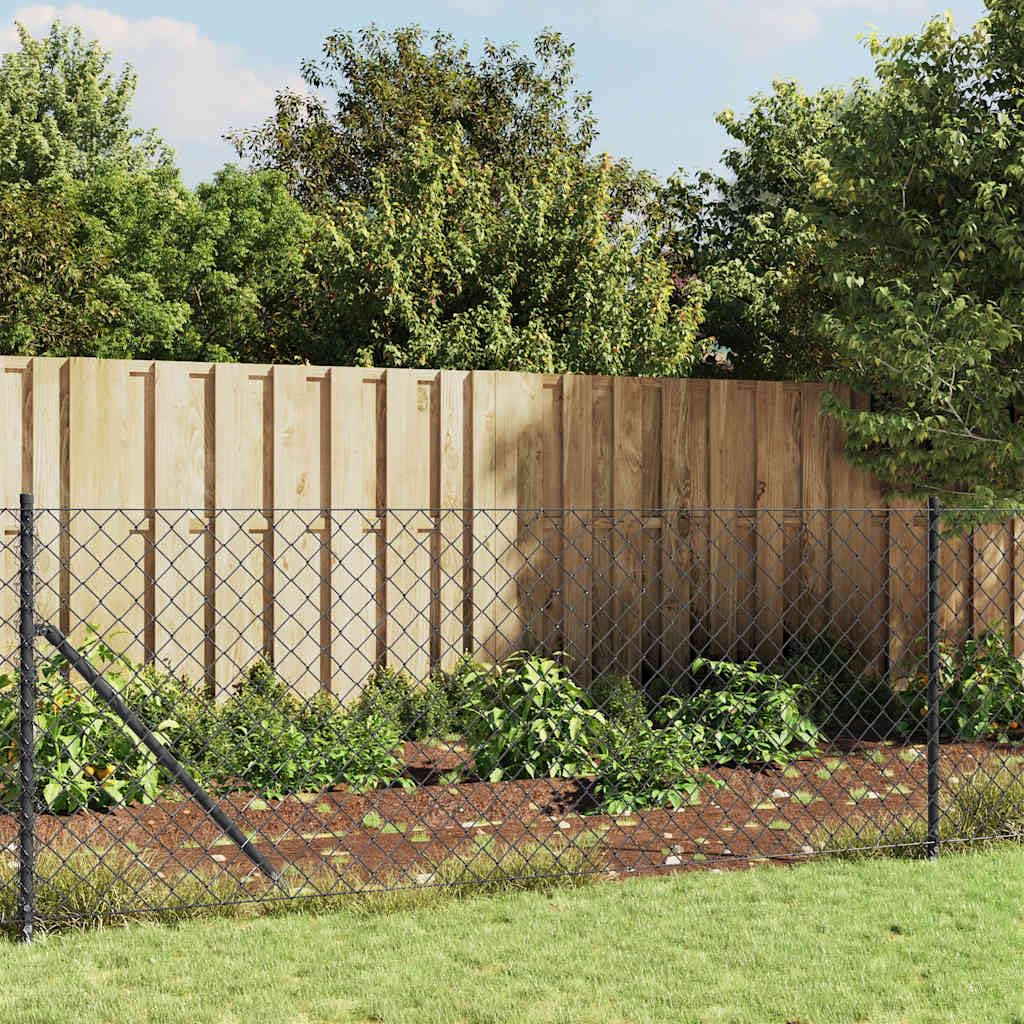 Ogrodzenie z siatki drucianej antracytowe, 1 x 10 m, stal ocynkowana z powłoką PCW, wielkość oczek 60 x 60 mm, łącznie ze słupkami i drutem wiążącym, wszechstronne do ogrodu, działki i