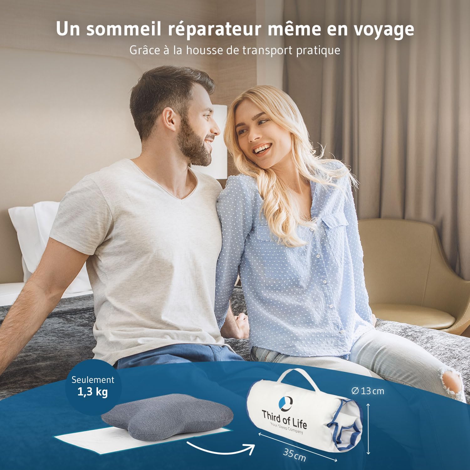 Oreiller cervical ACAMAR QuickDry à Mémoire de Forme pour dormeur latéral | Coussin ergonomique cervical idéal pour dormir sur le côté ou mi-côté ventre, housse avec thermorégulation et séchage rapide