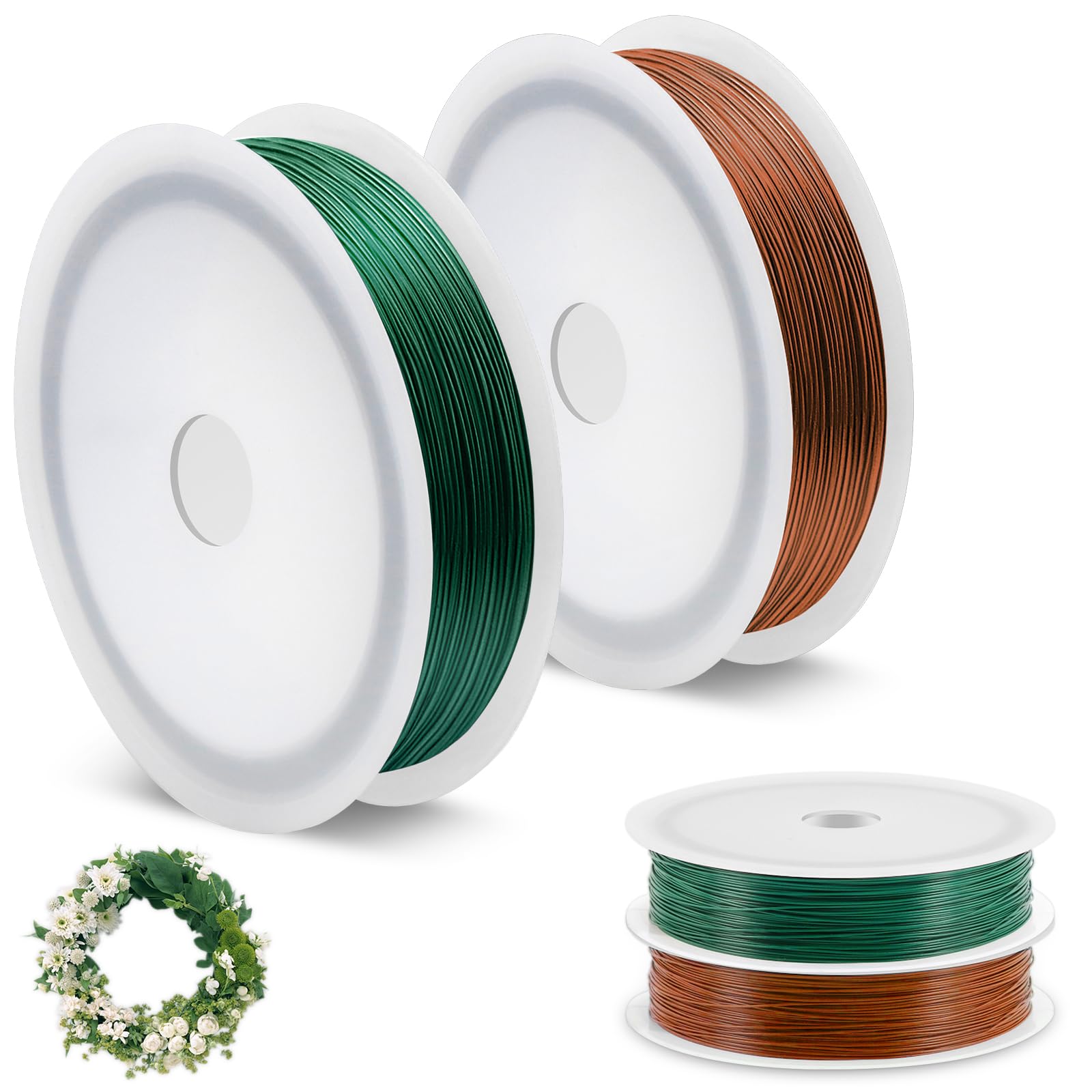 MOXYOY 0.35mm Green Florist & Garden Wire - 55m Flexible Craft Wire for Wreath Making, Xmas Decorations, Flower Arranging & DIY Projects (2 Rolls)