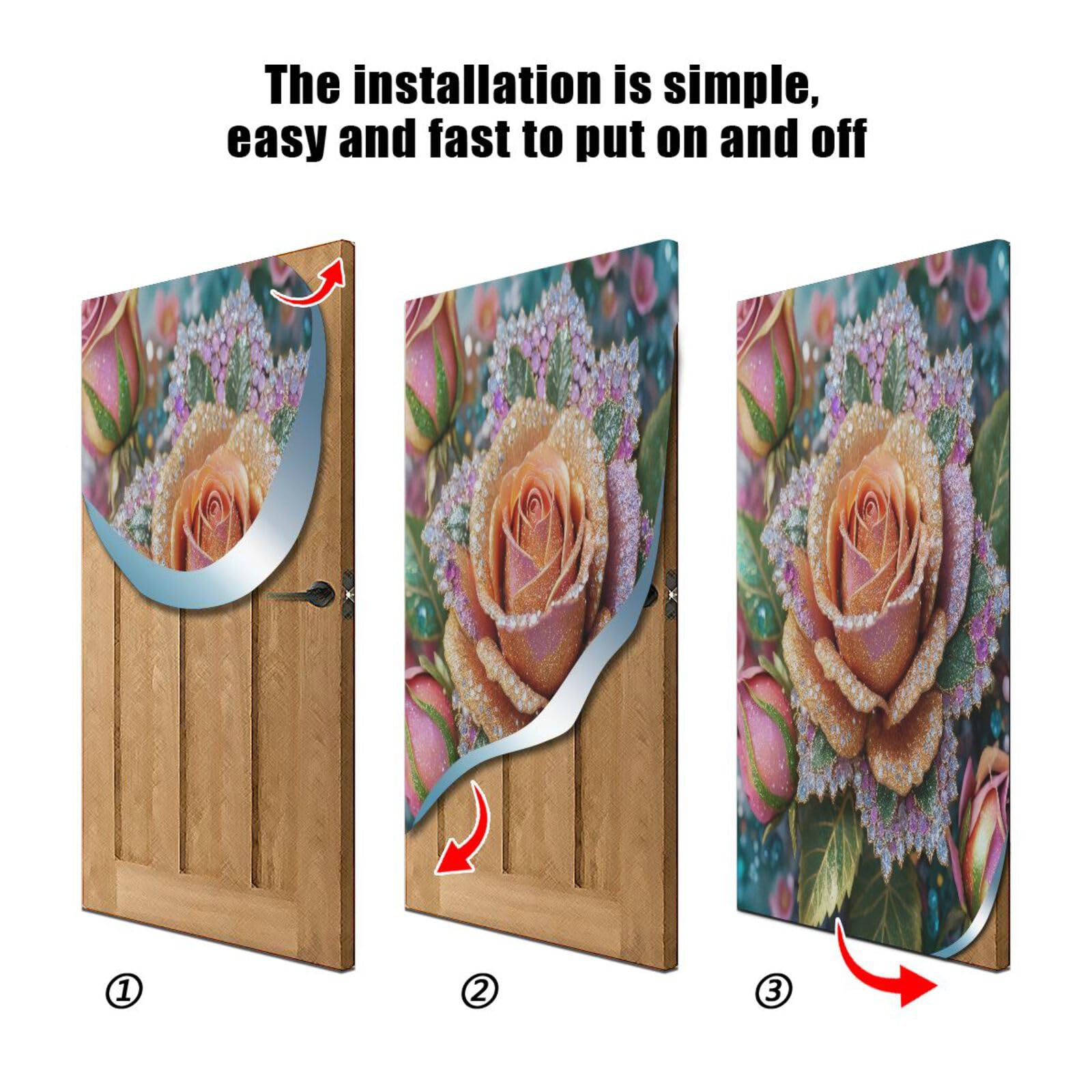 FLildon Diamond Glitter Rose Valentines Day Door Cover Decoration, Party Accessory Porch Decor for Festive Ornament Room Door Covers 35 x 79 Inch