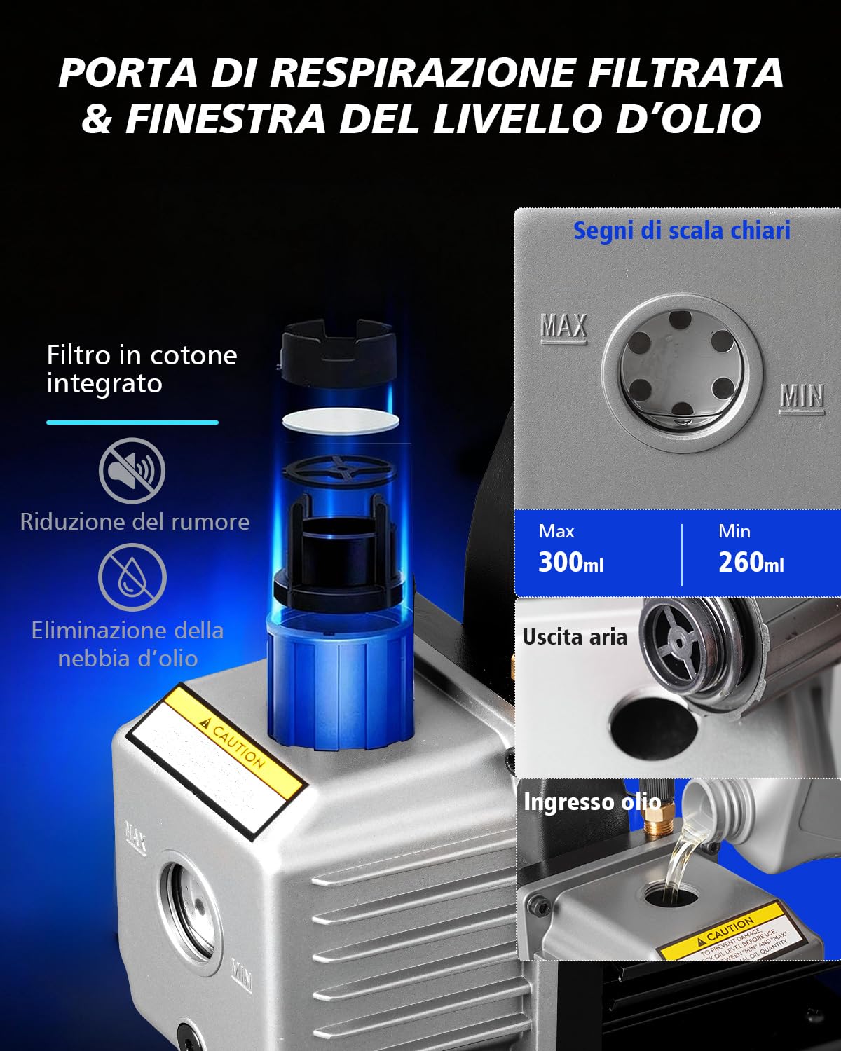 Kit Pompa a Vuoto per Condizionatori 3 CFM 1/4 HP con Manometro Compatibile con R12 R22 R502 R134A R404 R407 R452A Kit Pompa a Vuoto per HVAC Auto, Lavorazione Alimentare e Refrigerazione Commerciale