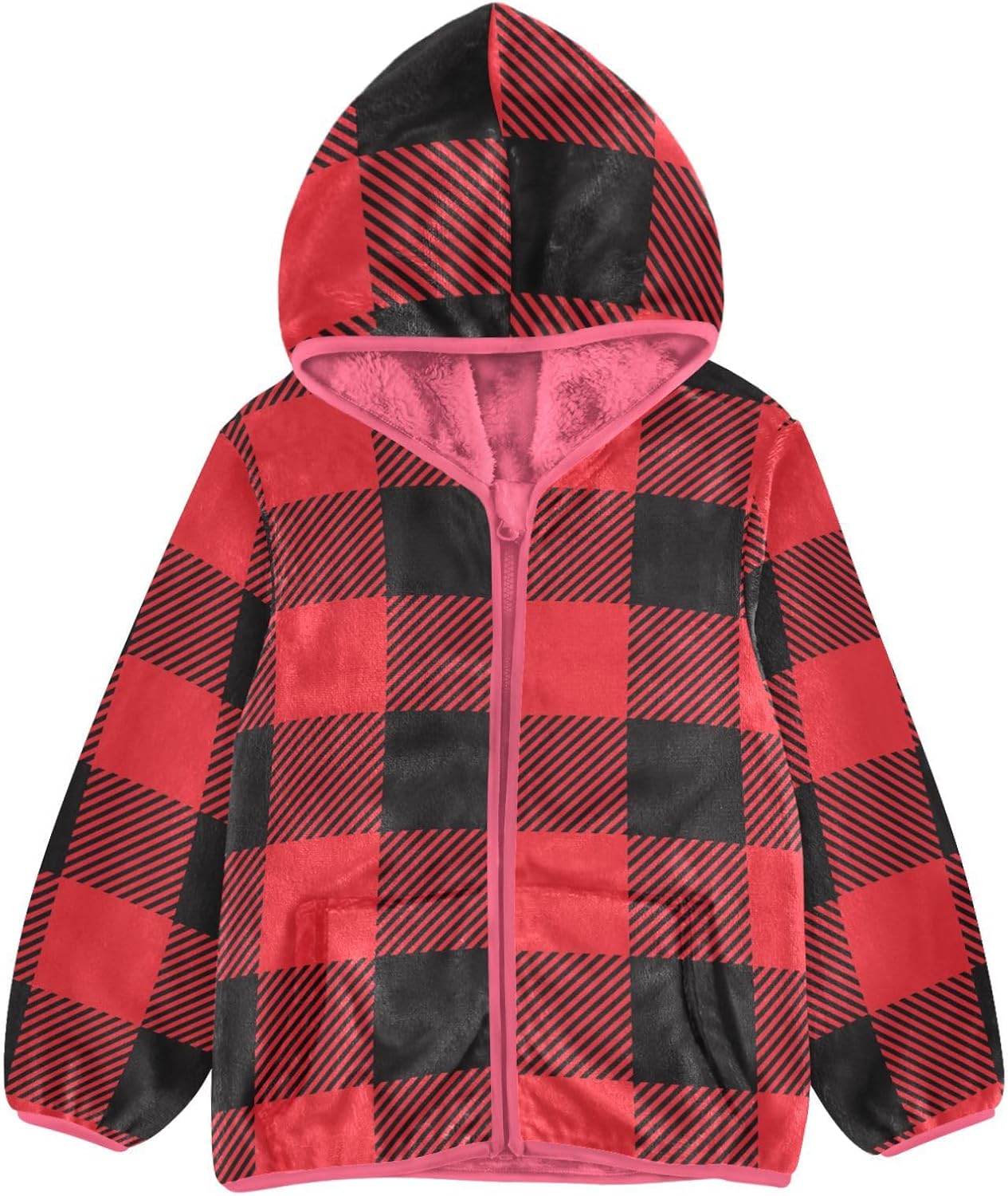 GuoChe Red Black Plaid Baby Boy Fleece Jacket Hoodies