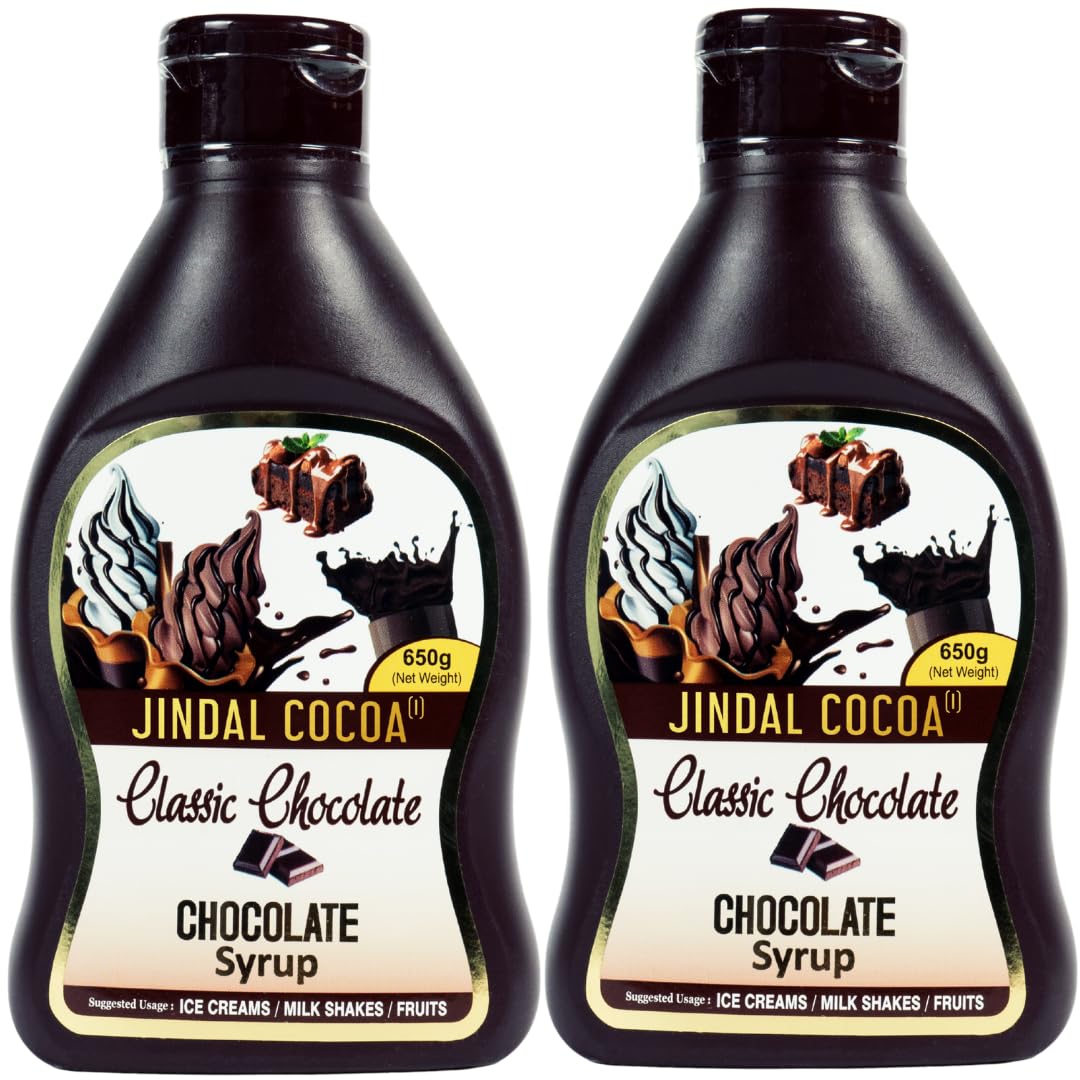 Jindal Cocoa Chocolate Syrup - 1.3Kg (650g - Pack of 2) | No Malt & Cornstarch | Thick & Gooey | Ideal for Chocolate Drinks | Liquid Chocolate | No Trans-fat & Colors