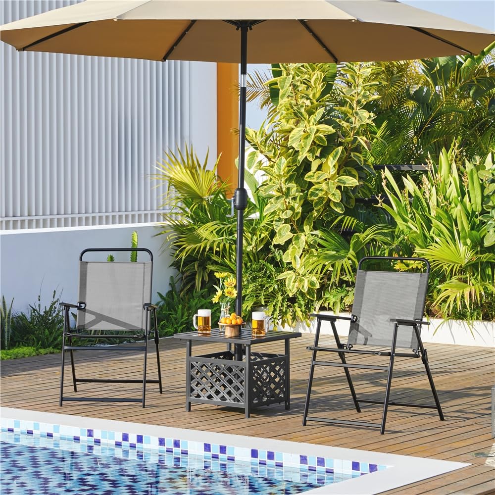 Yaheetech Set 2 Sedia da Giardino Pieghevole da Esterno Campeggio con Braccioli Telaio in Metallo e Seduta in Tessuto da Balcone Portata 100 kg Grigio