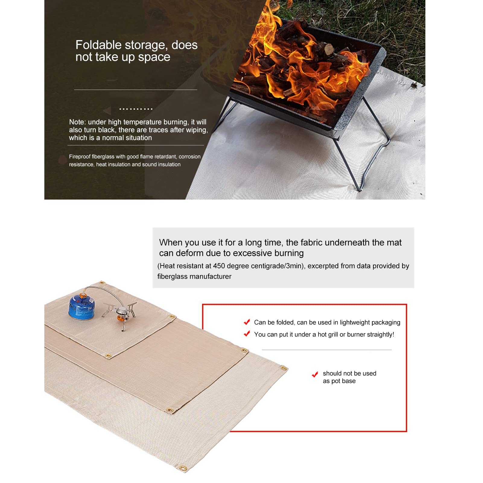 CHICIRIS Fireproof Mat Fiberglass High Temperature Fire Pit Mat Outdoor Accessories for Barbecue Camping Picnic Foldable and Portable Fire Pit Mat(Mini)
