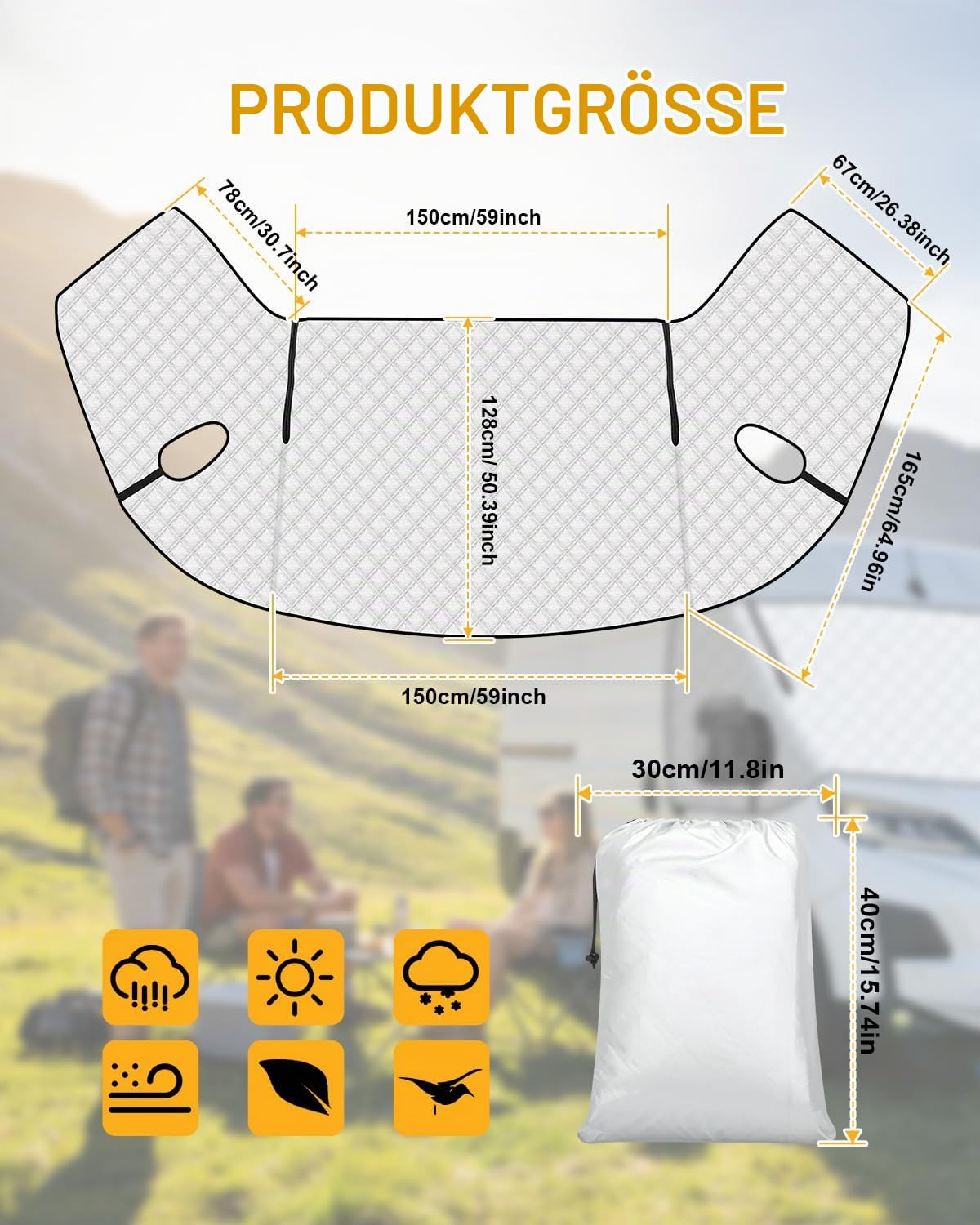 Frontscheibenabdeckung Wohnmobil Ducato Frontscheibenabdeckung Thermoschutz Abdeckung Ducato Mit Reißverschluss UV-Schutz Wasserdicht für P-eugeot Boxer C-itroen Relay X250/290