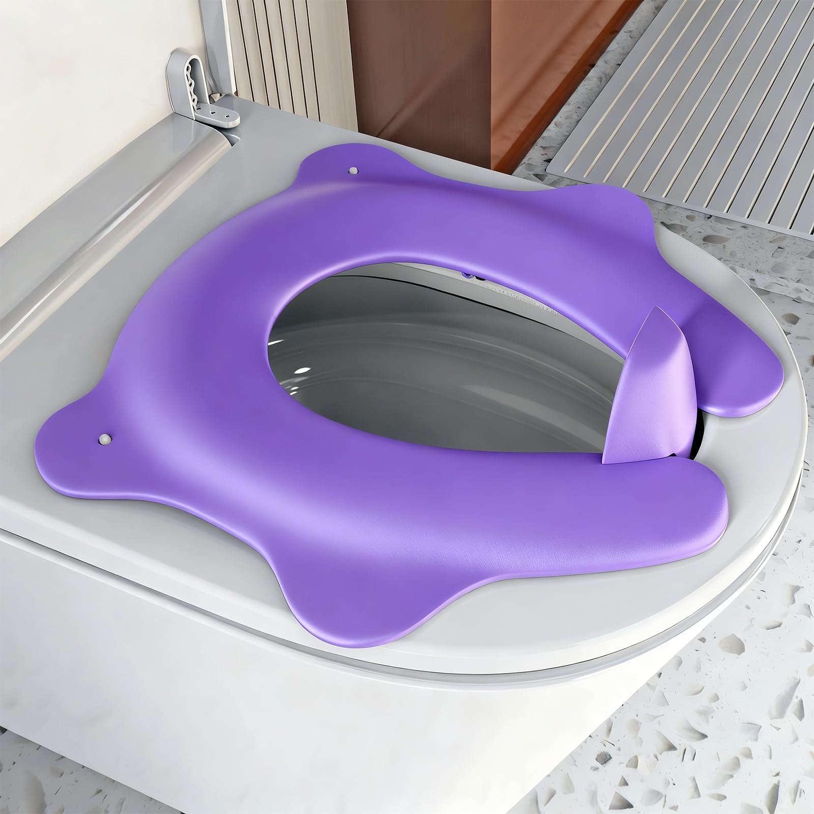 Foldable Travel Potty Seat for Toddler, Portable Toilet Training Seat for Kids on The Go, Fits Round & Oval Toilets with Non-Slip Base & Travel Bag for Car Airplane Essentials, Purple