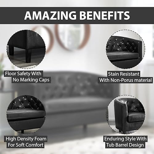 Miniatura 9 de Naomi Home Emma - Silla decorativa, silla de barril de piel sintética copetuda con botones, silla decorativa moderna de mediados de siglo, sillón