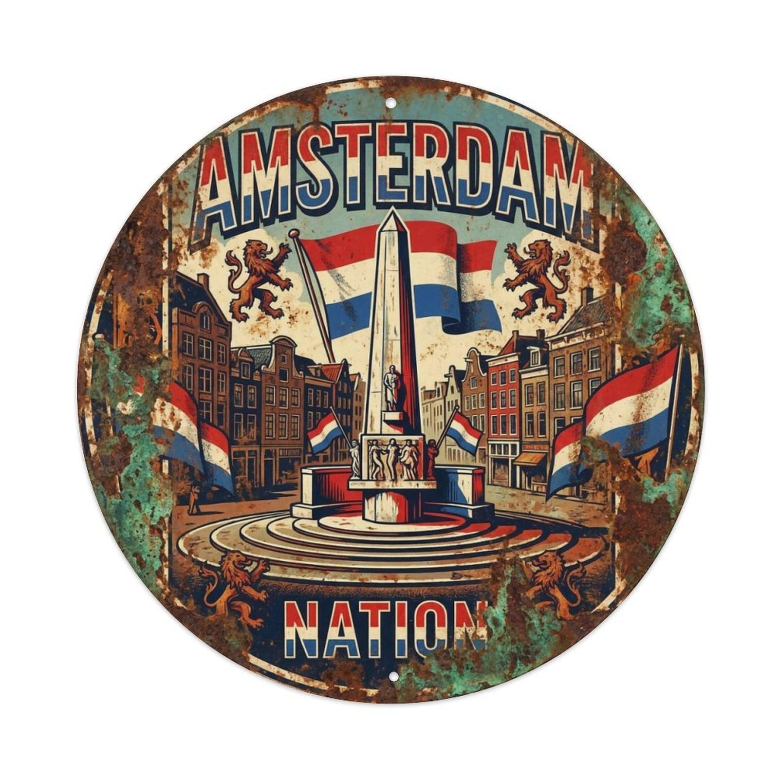 Vintage Travel Amsterdam Netherlands Republic Metal Tin Sign