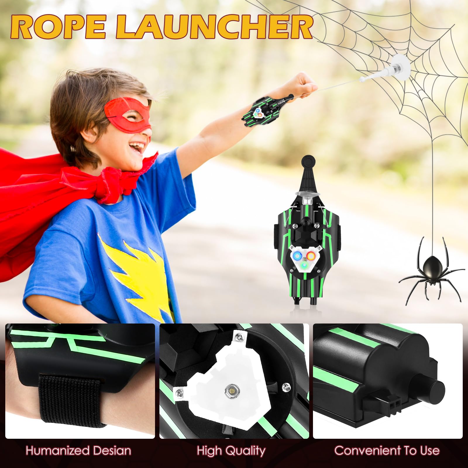 Towwoo Spider Web Shooter, 3 m Spara Ragnatele Spider con Launcher Glove, Guanti Launcher Giocattoli da Polso per Bambini, Spider Web Launcher in Plastica per Bambini per Cosplay, Luminoso