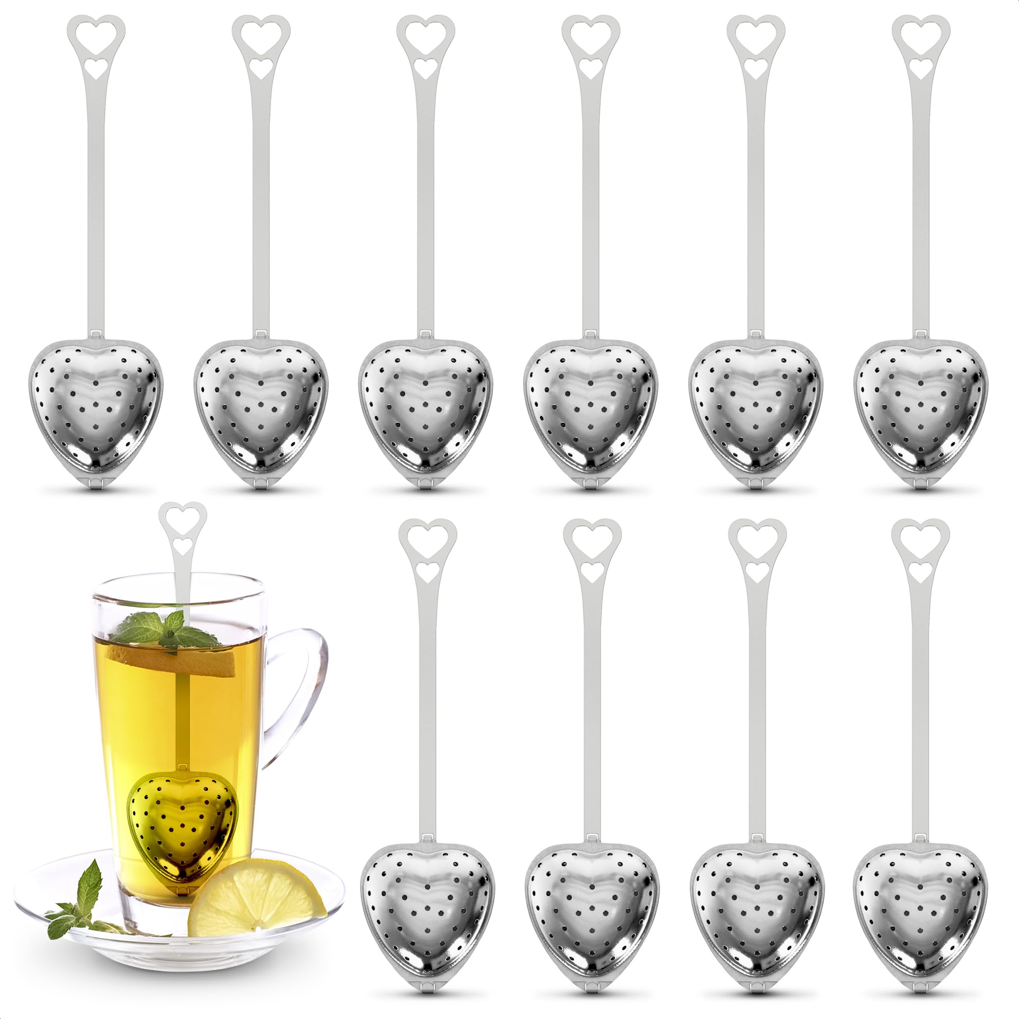 10 Pcs Heart Tea Infuser for Loose Leaf Tea Steeper – Rust-Resistant Stainless Steel Strainers with Secure Clasp, Easy Brewing Design, Keeps Loose Leaves Held | Romantic Valentine’s Day Tea Moments