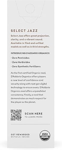 Miniatura 7 de D'Addario Cañas de saxofón tenor Organic Select Jazz Unfiled - Cañas de saxofón - La primera y única caña orgánica - 2 suaves, paquete de 5